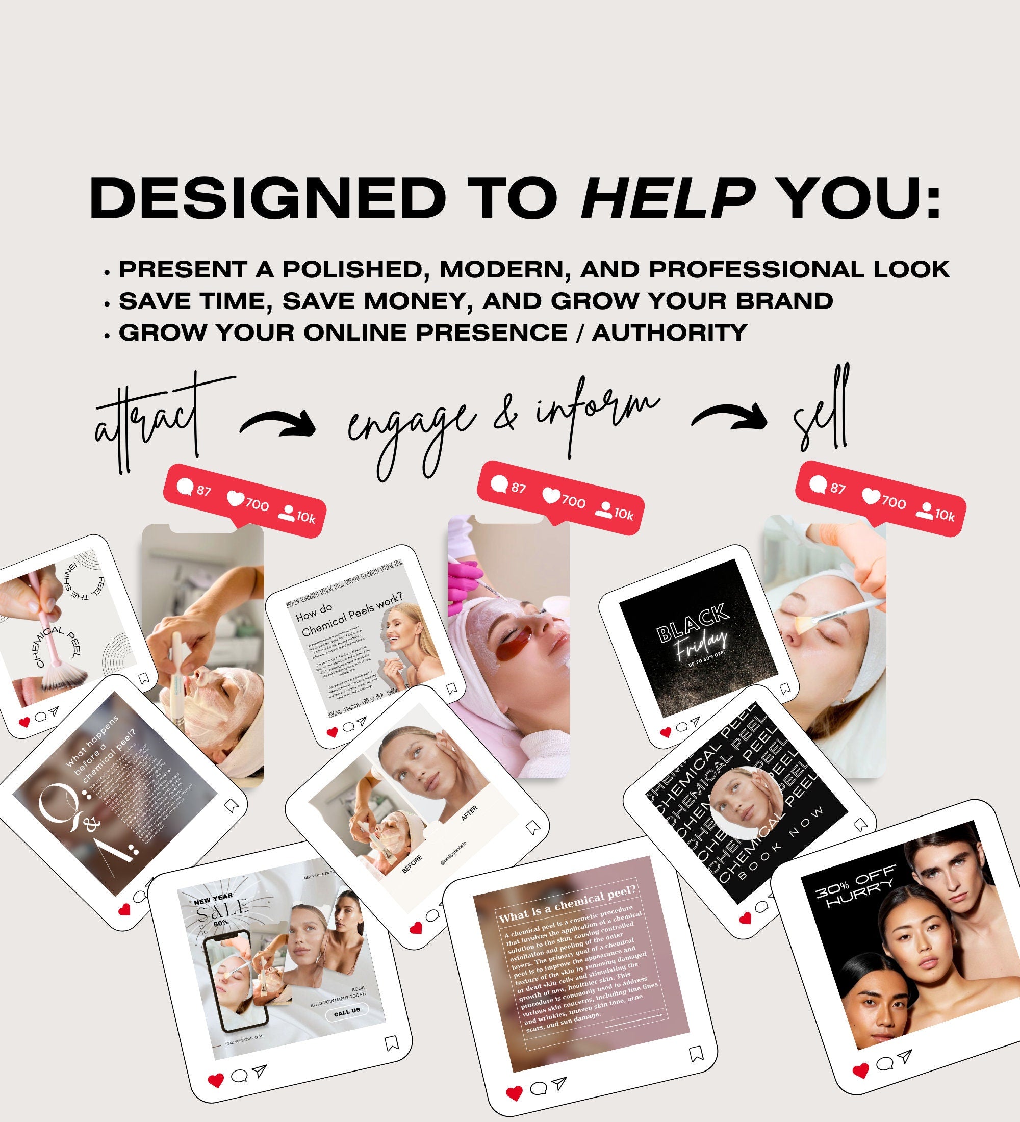 Chemical Peel Instagram Templates | Esthetician Instagram | Facial Treatment | Skincare Social Media | Skincare Instagram Templates | MEDSPA