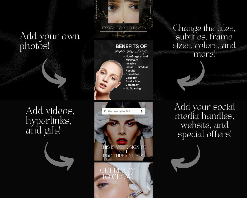 100 PDO Threads Instagram Templates | Nurse Injector Instagram | Facial Thread Lift Instagram | Medspa | Face Lift | Thread Lift | Luxury