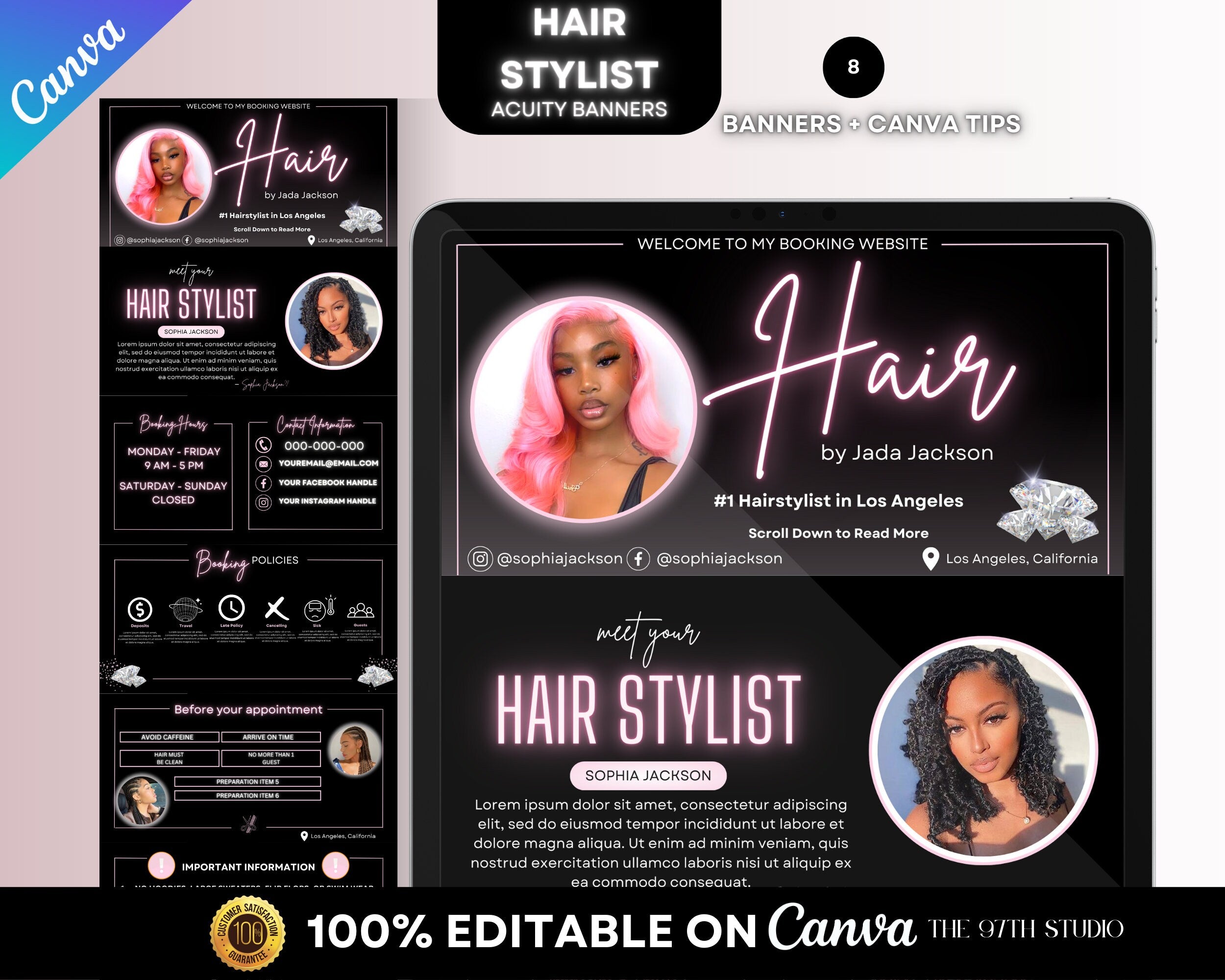 PINK Acuity Scheduling Template HAIRSTYLIST, Hair Acuity Website Template, Acuity Website Banner, Acuity Booking Template,Web Banner, Luxury