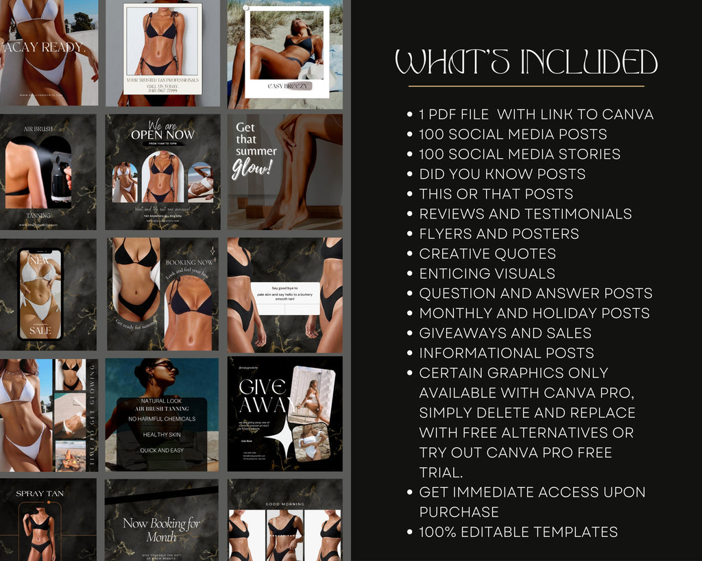 200 Black Marble Spray Tanning Instagram Posts | Spray Tan Instagram Posts | Spray Tan Social Media | Spray Tan Artist | Spray Tan Marketing