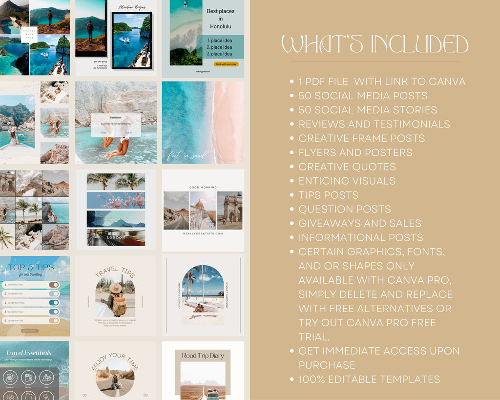 100 TRAVEL Instagram Templates | Travel Agent Instagram Post | Travel Blogger Templates | Travel Influencer Instagram | Vacation Templates