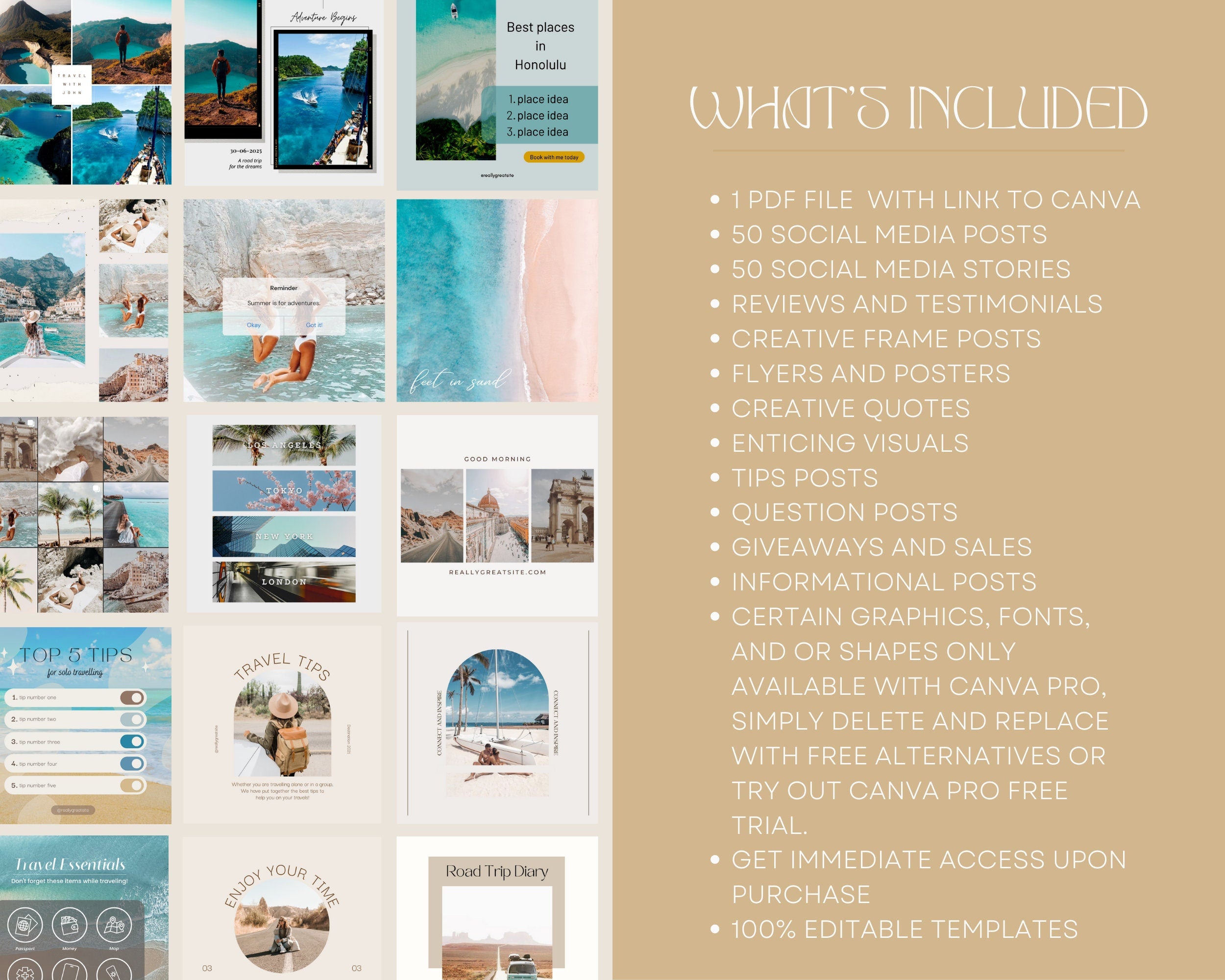 100 TRAVEL Instagram Templates | Travel Agent Instagram Post | Travel Blogger Templates | Travel Influencer Instagram | Vacation Templates
