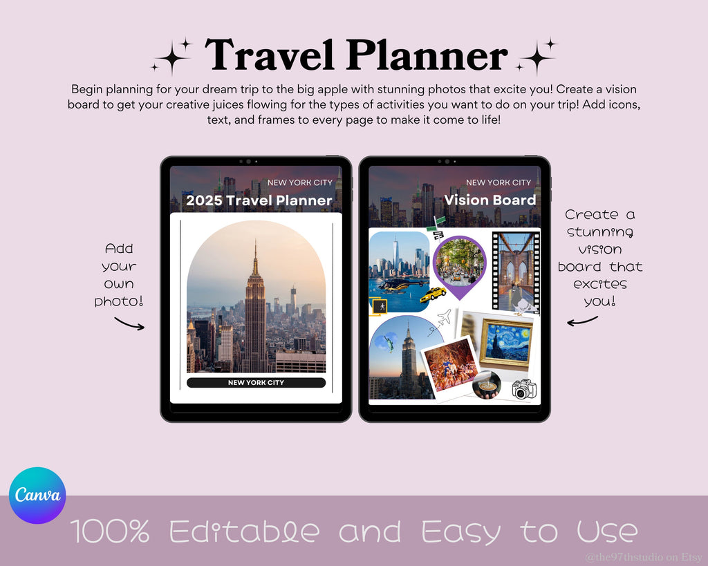 Travel Planner Digital Travel Planner Vacation Planner Travel Itinerary Mobile Travel Planner Travel Guide Trip Planner New York City Trip