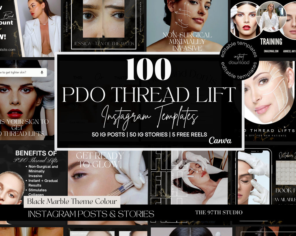 100 PDO Threads Instagram Templates | Nurse Injector Instagram | Facial Thread Lift Instagram | Medspa | Face Lift | Thread Lift | Luxury