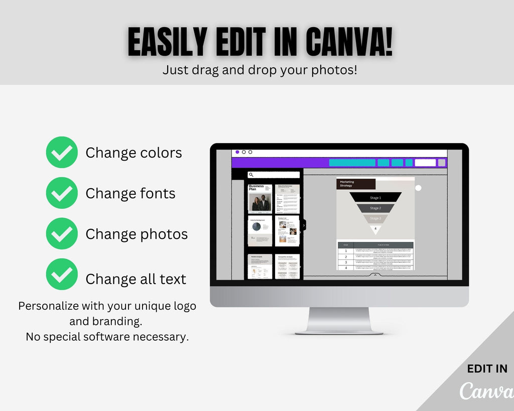 Editable Business Plan Template, Canva Start Up Workbook (Digital Download)