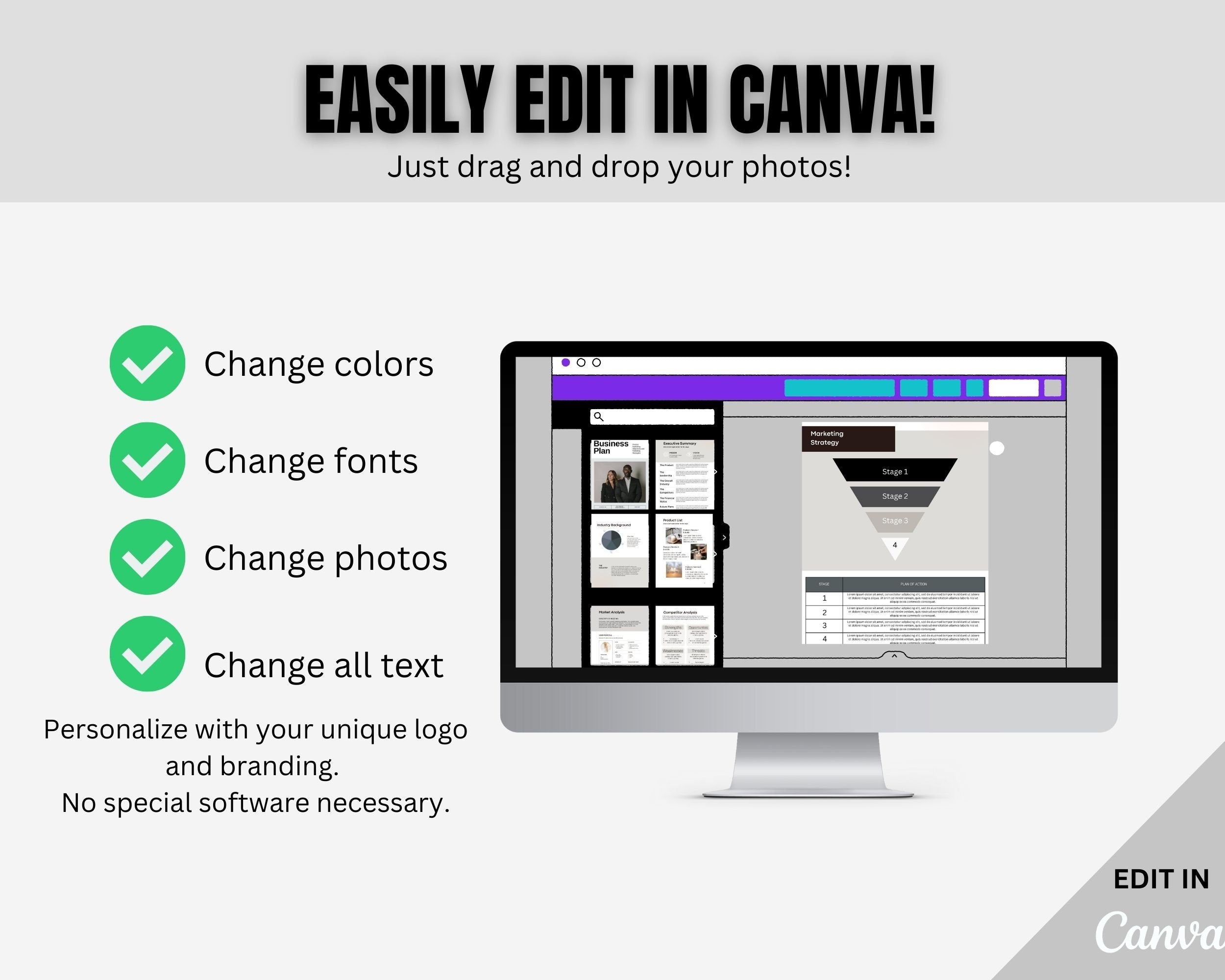 Editable Business Plan Template, Canva Start Up Workbook (Digital Download)