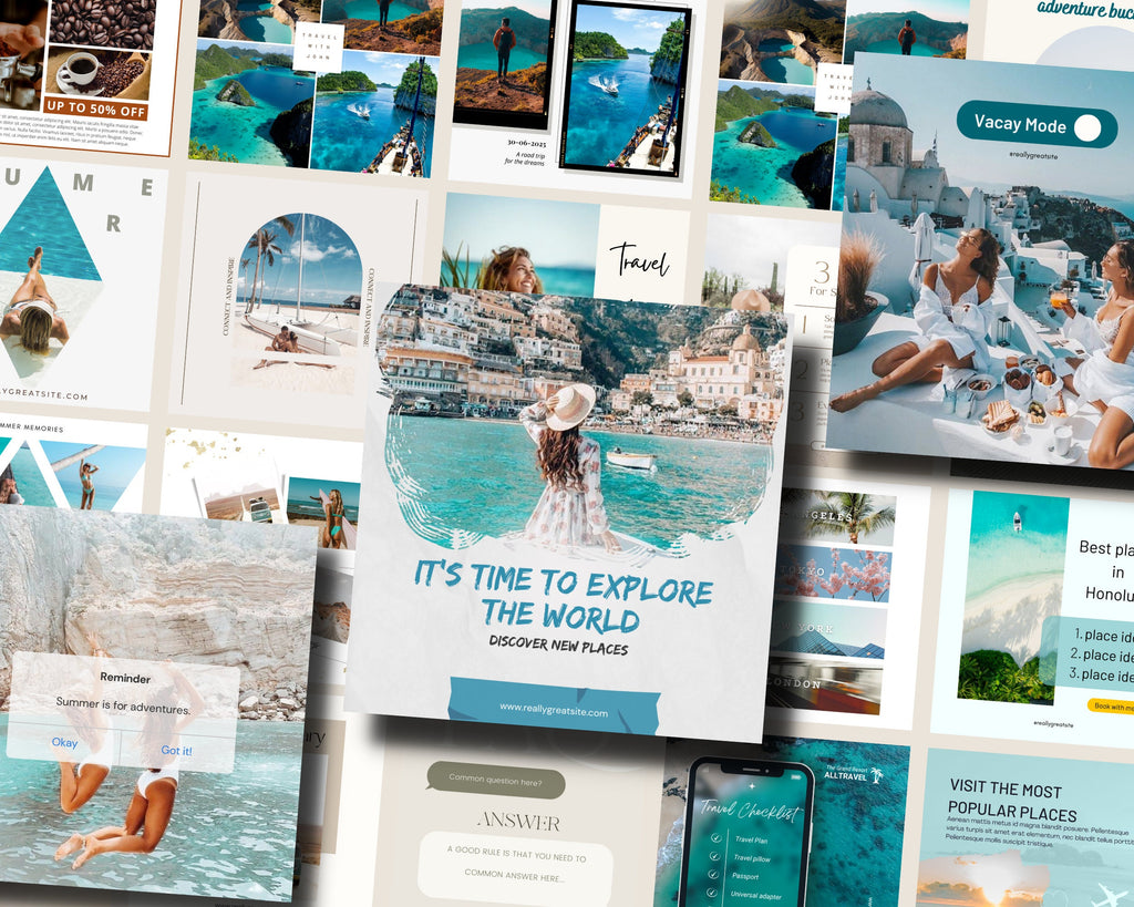 100 TRAVEL Instagram Templates | Travel Agent Instagram Post | Travel Blogger Templates | Travel Influencer Instagram | Vacation Templates