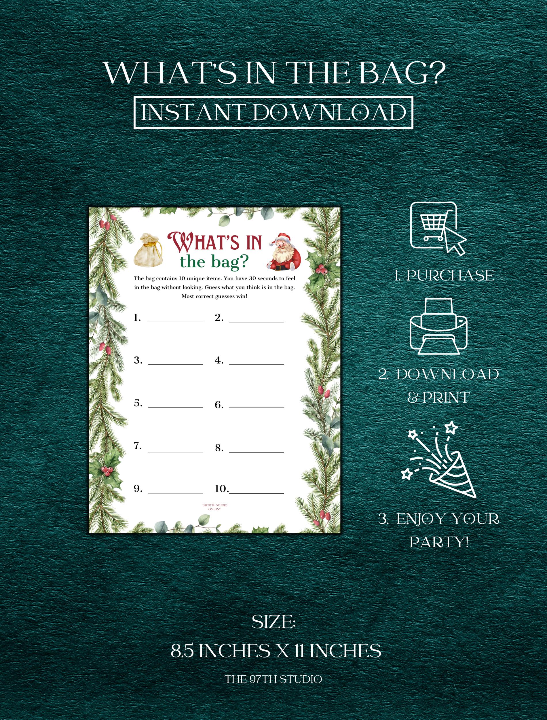 Christmas What's In The Bag Game | Office Christmas Party Game | Christmas Family Game | Printable Christmas Game | Christmas Game Printable