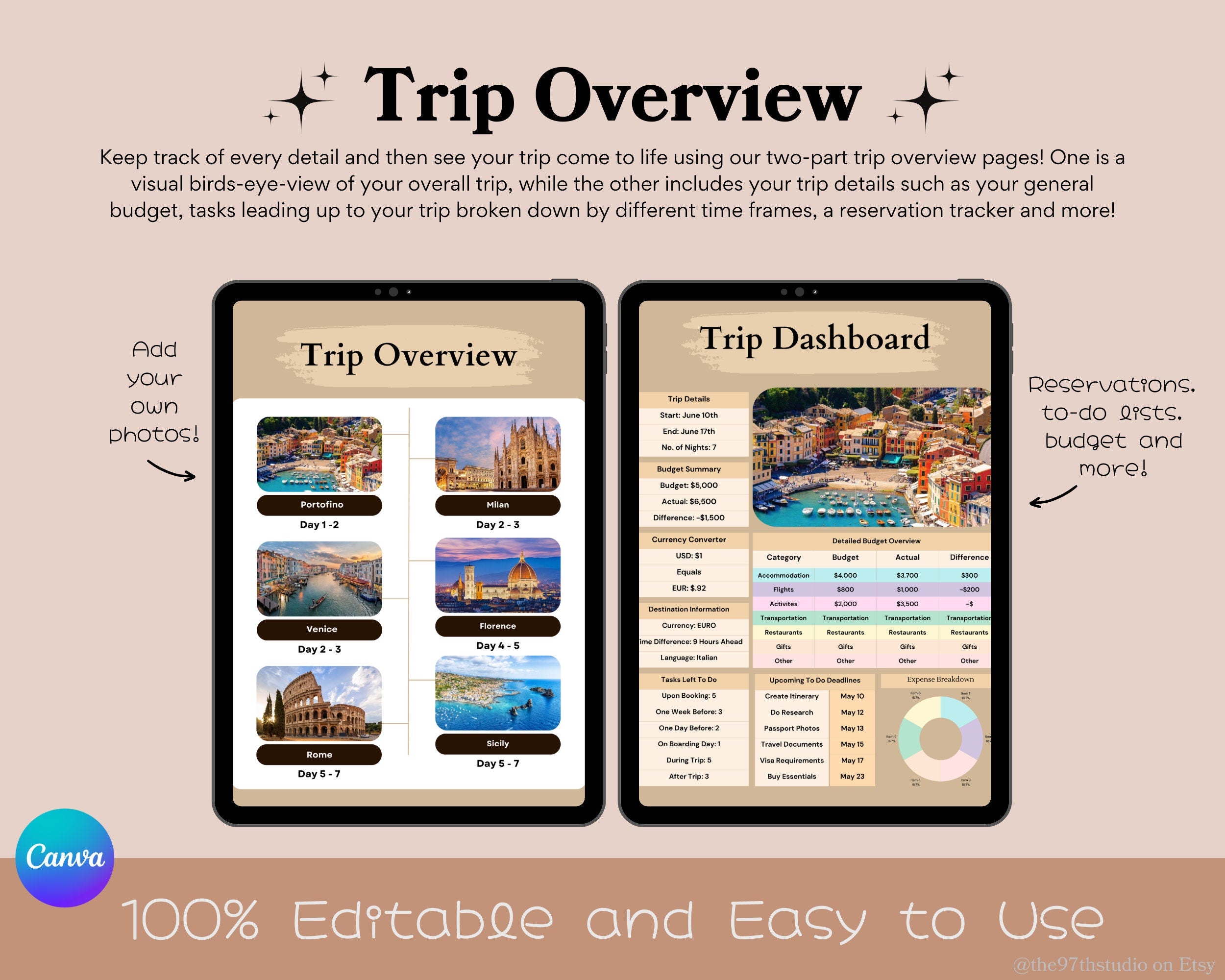 Italy Travel Planner Digital Travel Planner Vacation Planner Travel Itinerary Mobile Travel Planner Travel Guide Trip Planner Italy Trip