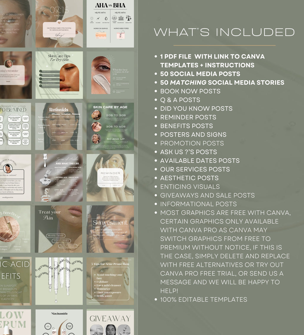 Skincare Instagram Posts | Skincare Canva Templates | Esthetician | Skincare Posts | Skincare Social Media Instagram  | Acne | Dermatologist