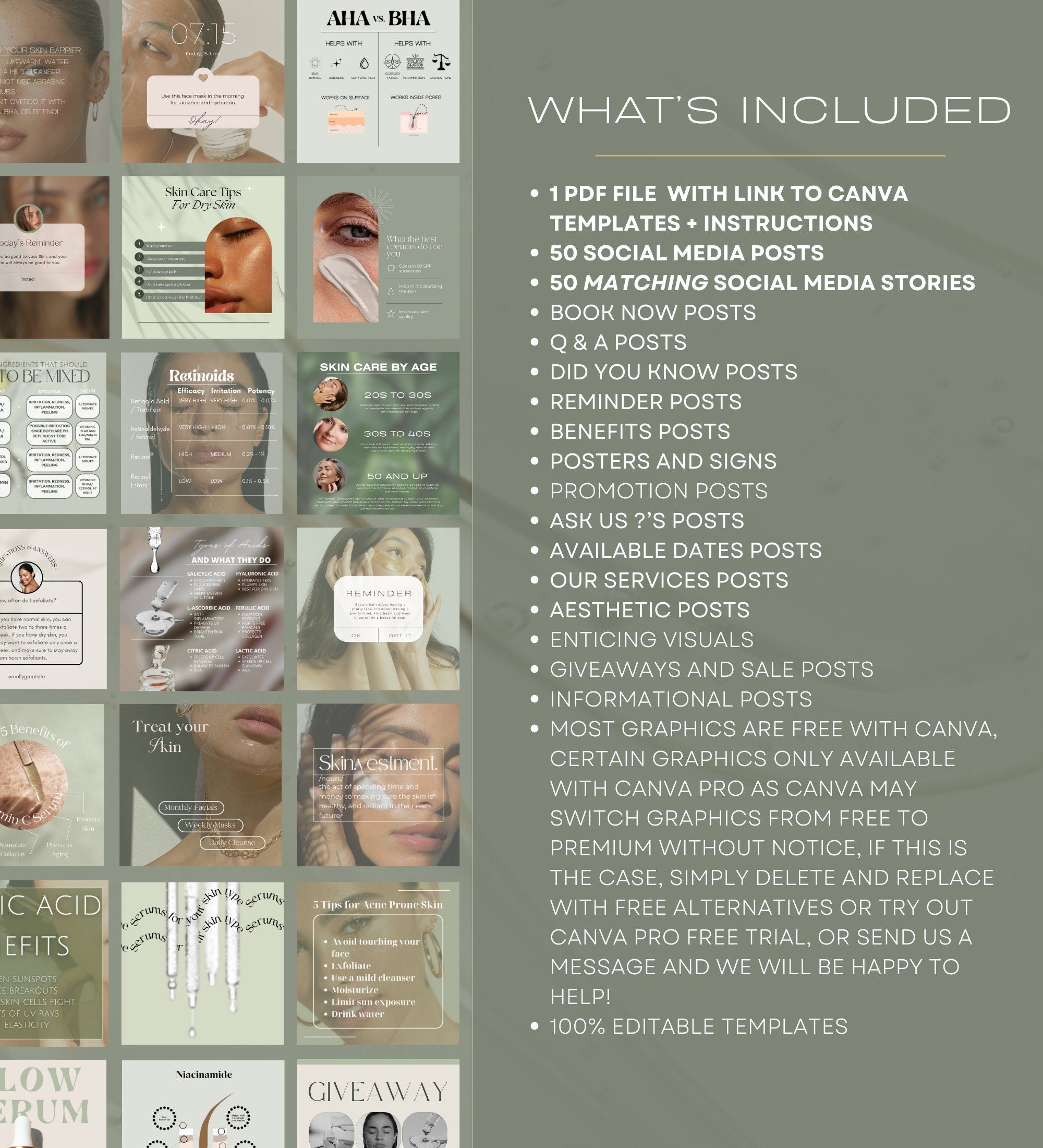 Skincare Instagram Posts | Skincare Canva Templates | Esthetician | Skincare Posts | Skincare Social Media Instagram  | Acne | Dermatologist