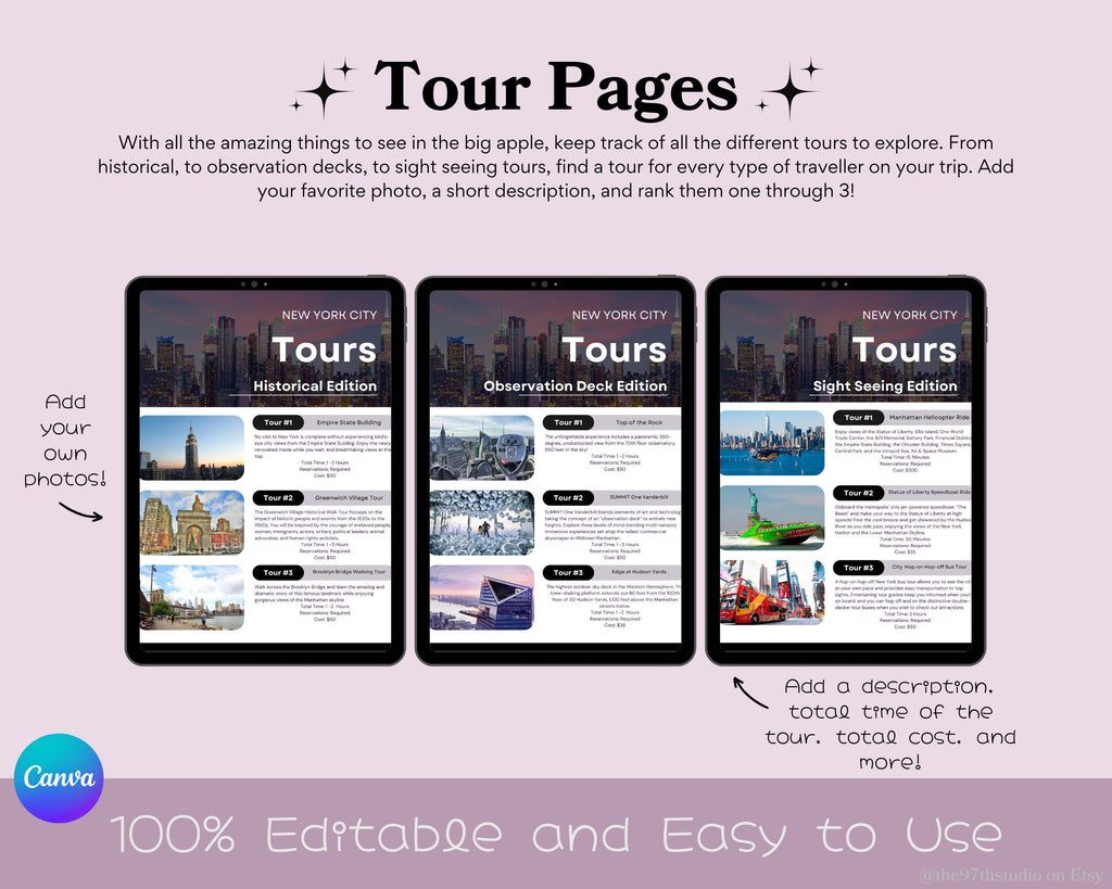 Travel Planner Digital Travel Planner Vacation Planner Travel Itinerary Mobile Travel Planner Travel Guide Trip Planner New York City Trip