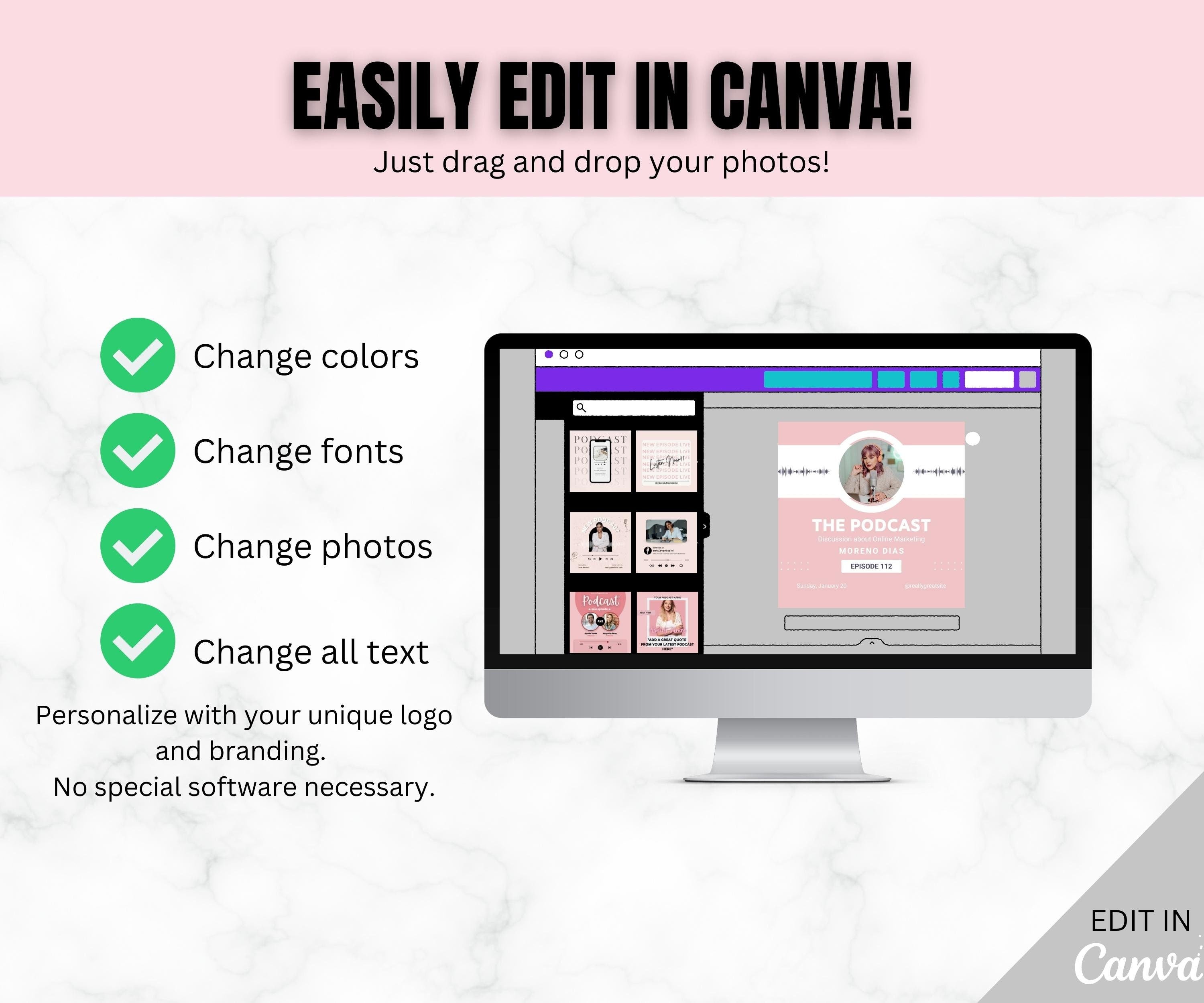 Podcast Instagram Templates, Social Media Bundle (Canva)
