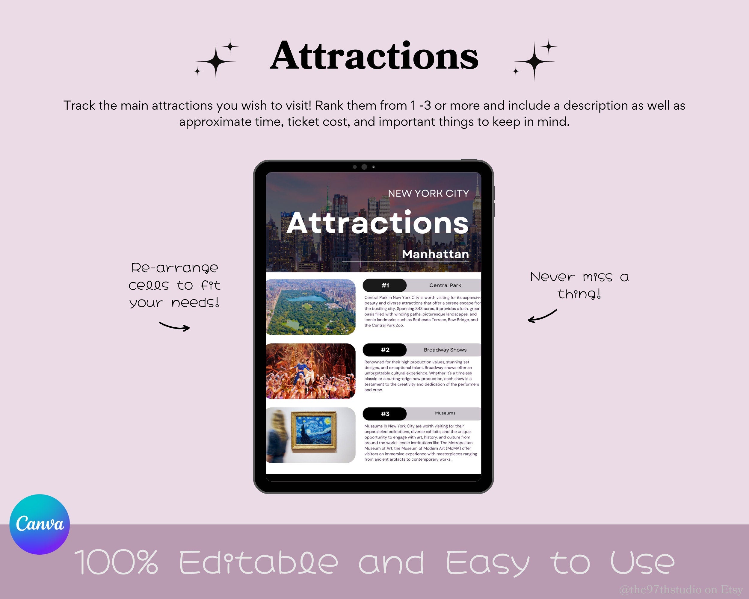 Travel Planner Digital Travel Planner Vacation Planner Travel Itinerary Mobile Travel Planner Travel Guide Trip Planner New York City Trip