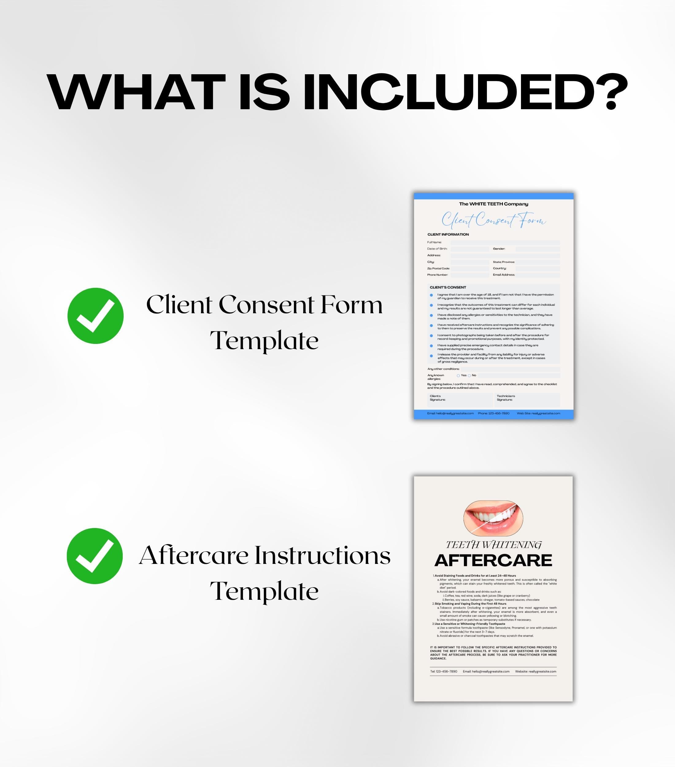 Teeth Whitening Business Forms, Teeth Whitening Consultation Forms, Teeth Whitening Aftercare, Consent Form, Aftercare Instructions