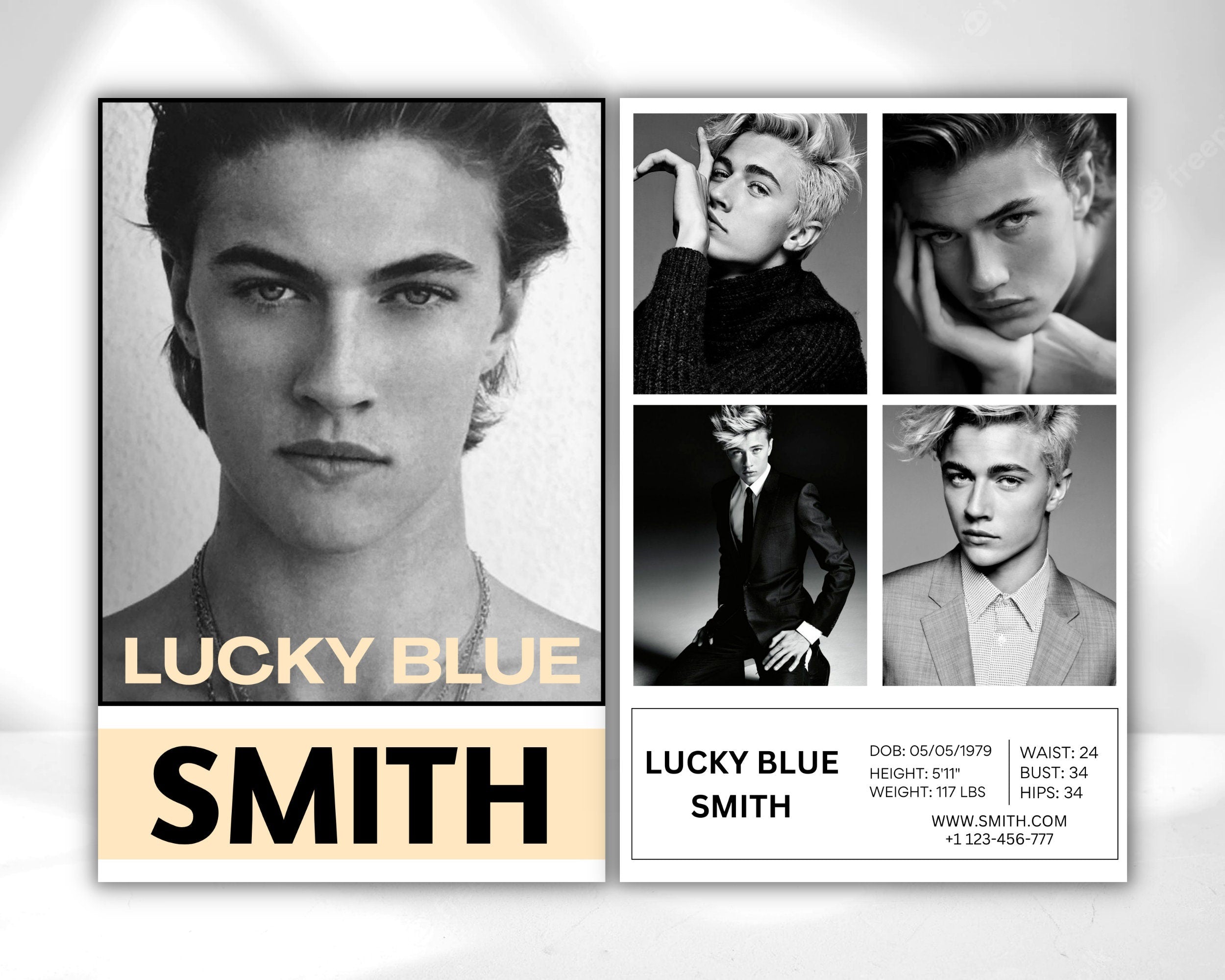 Male Model Comp Card Template, Editable Fashion Z Card (Canva)