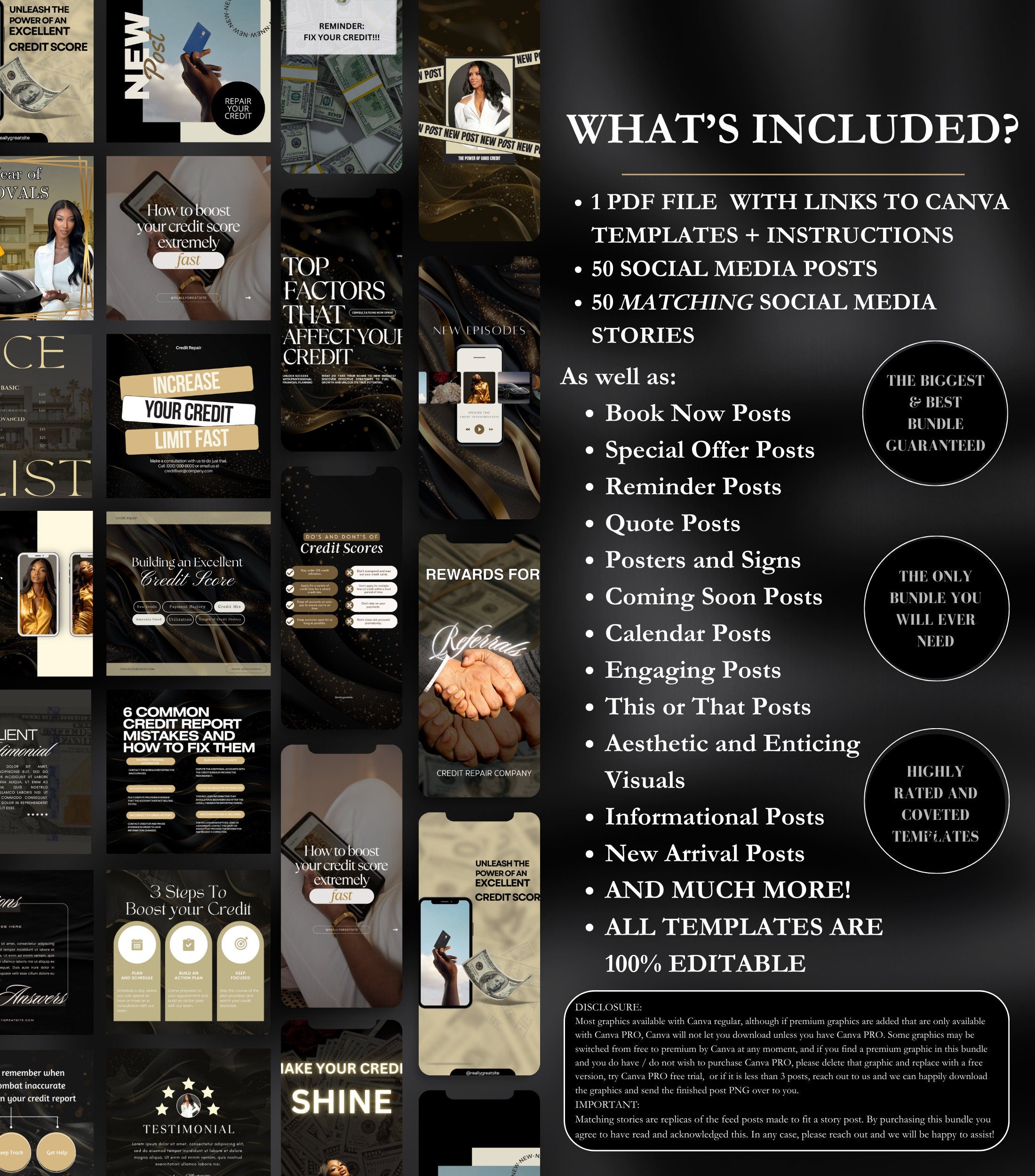Gold Credit Repair Instagram Templates | Credit Repair Posts | Credit Repair Flyer | Credit Repair Business IG Posts Social Media Marketing