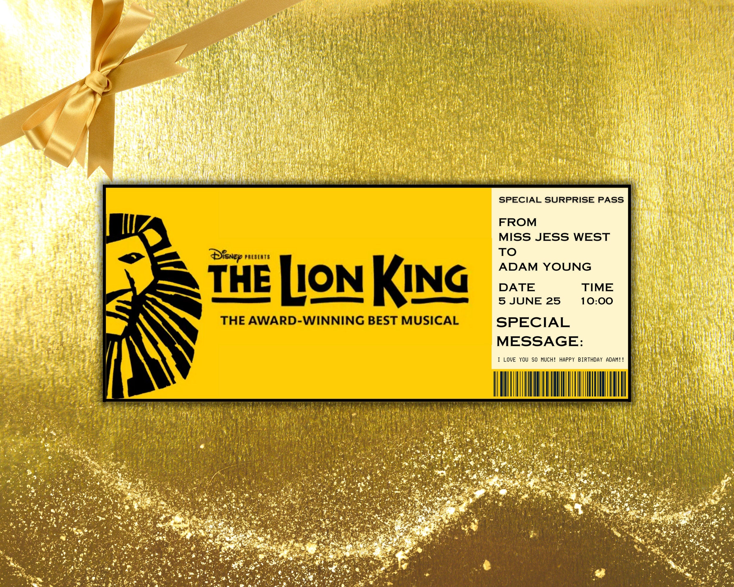 EDITABLE LION KING Broadway Surprise Ticket,Musical Collectible Theater Ticket, Lion King Editable Musical Theatre Event Souvenir Ticket