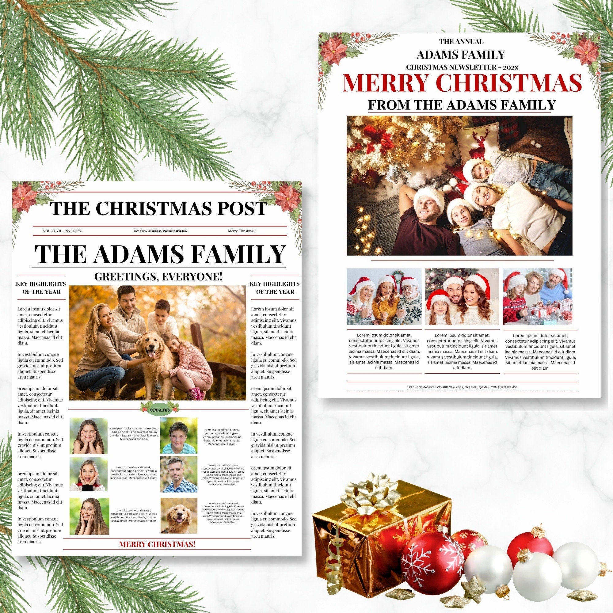 Floral Family Christmas Newsletter Template (Printable PDF)