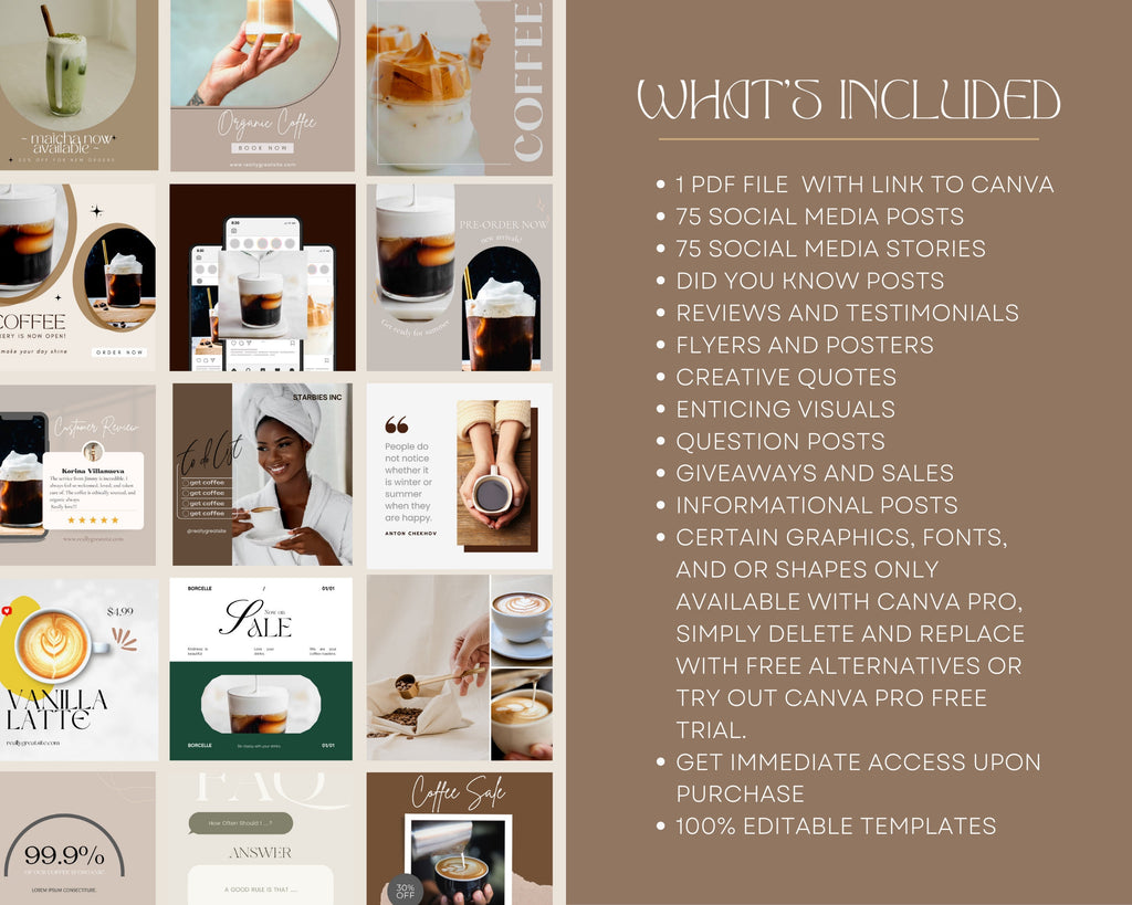 Coffee Instagram Post Templates | Beige Social Media (Canva Editable)