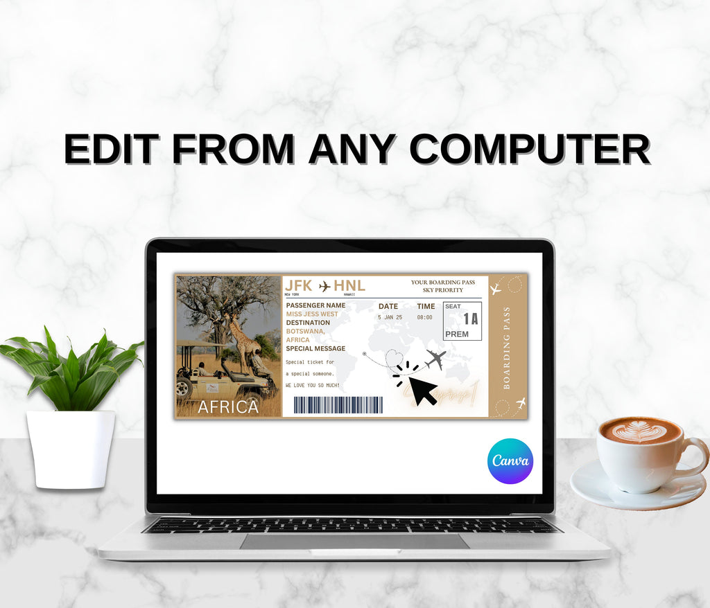 Editable African Safari Boarding Pass Template (Digital Download)