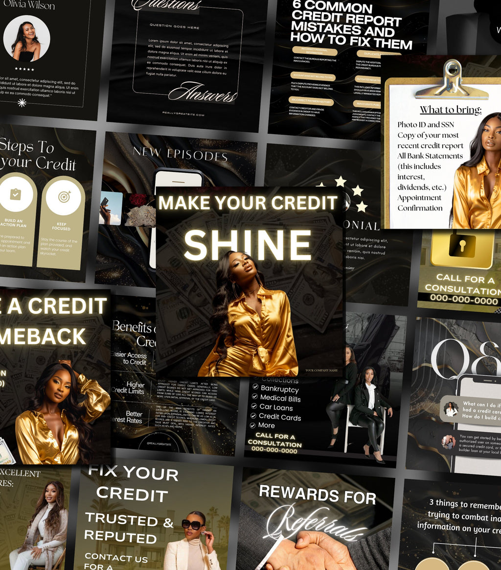 Gold Luxury Credit Repair Instagram Templates | Credit Repair Posts | Credit Repair Flyer | Credit Repair Business Social Media Marketing