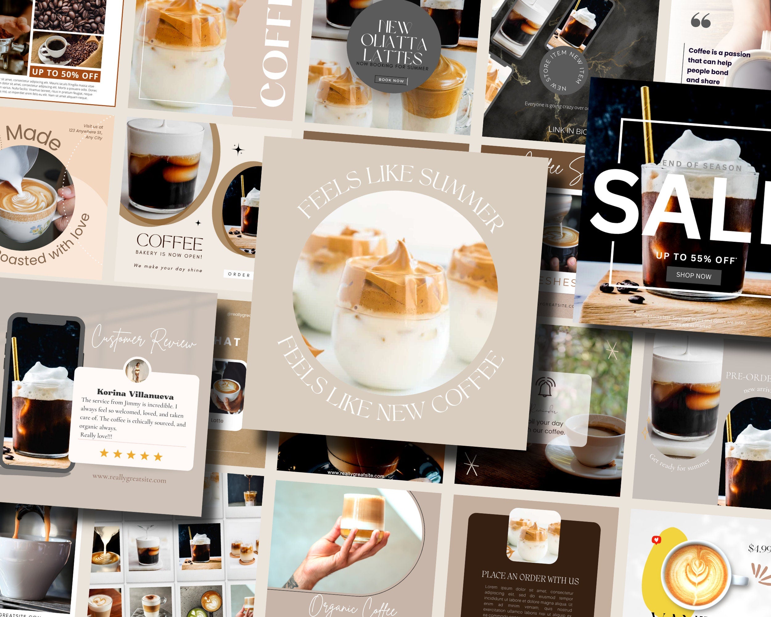 Coffee Instagram Post Templates | Beige Social Media (Canva Editable)