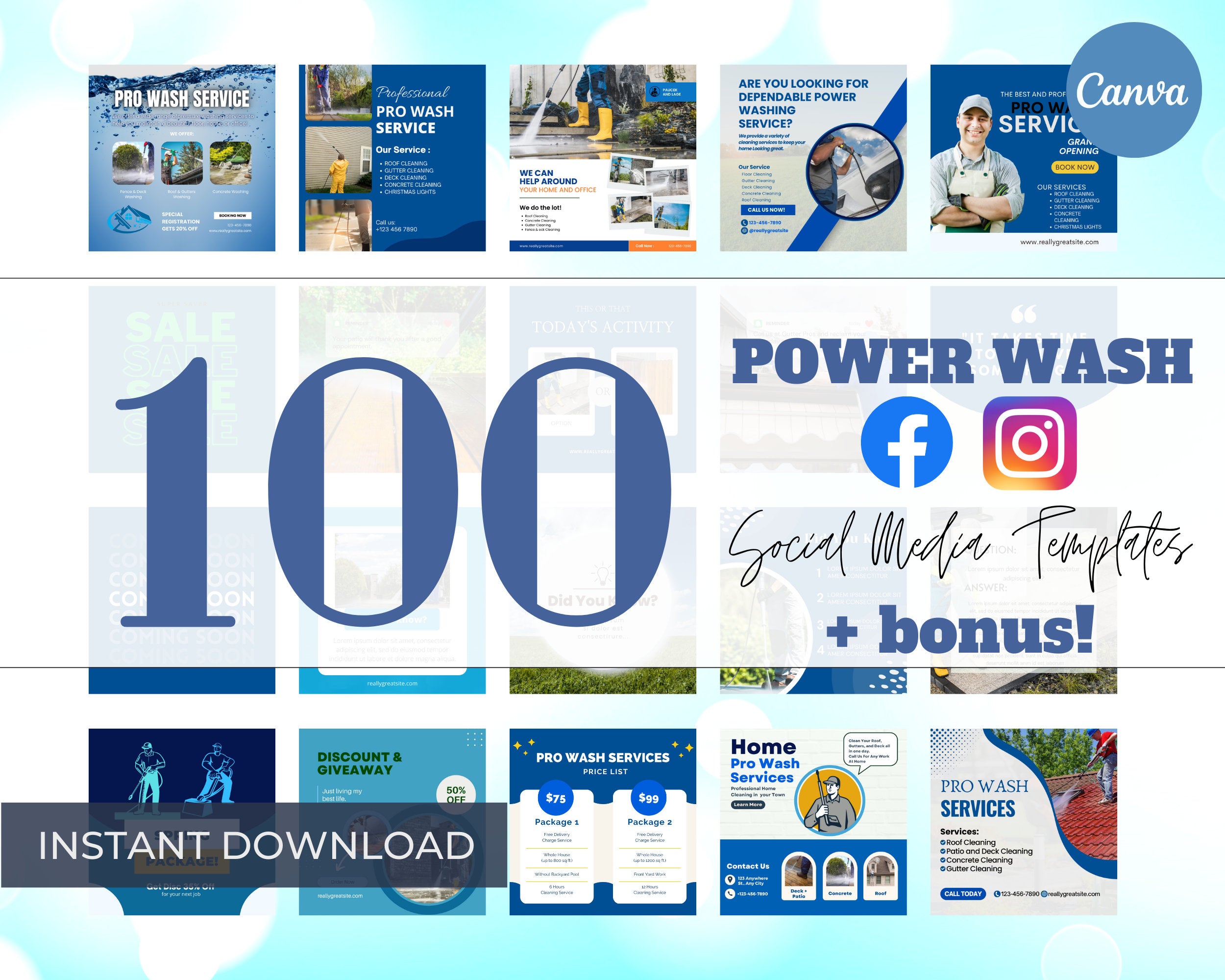 100 Pressure Washing Instagram Template Posts for Small Business