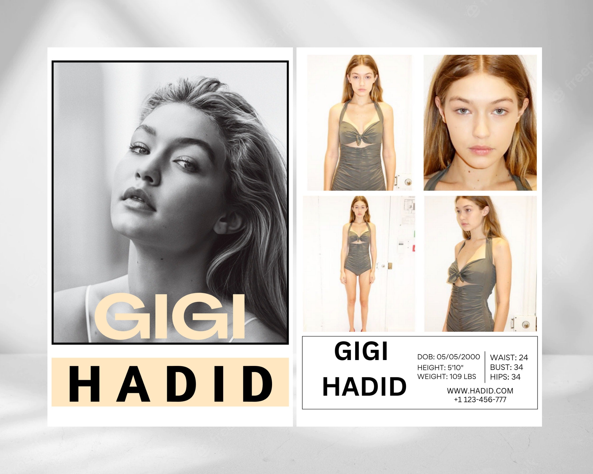 Modeling Comp Card Template, Fashion Resume Photocard (Editable Canva Template)