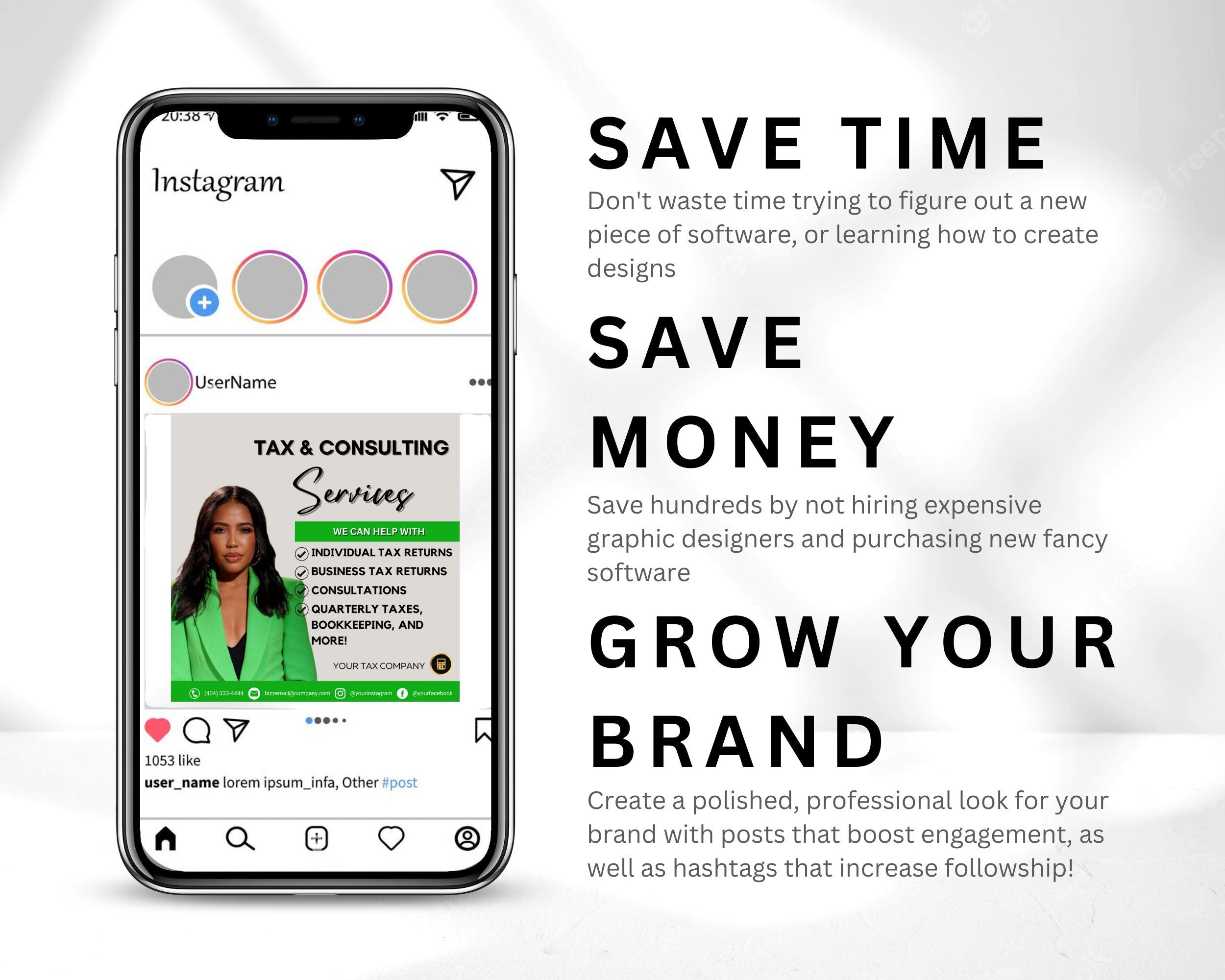 Tax Preparer Instagram Template Bundle, Emerald Green Social Media (Canva)