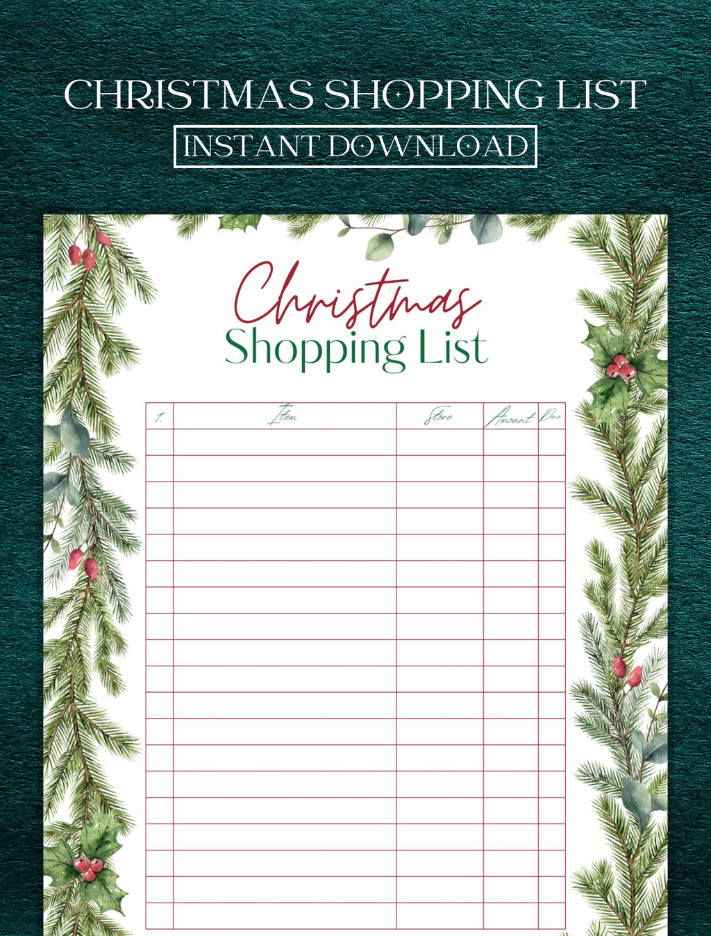Christmas Shopping List | Office Christmas Party Games | Christmas Family Printable | Printable Christmas Games | Xmas Shopping Printable