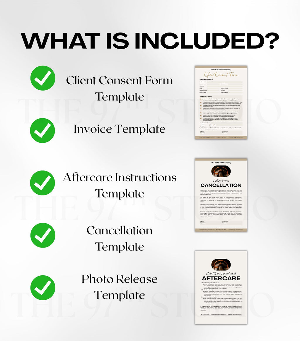 Headspa Business Forms, Headspa Consultation Forms, Headspa Therapy Aftercare, Consent Form, Aftercare Instructions, Photo Release Forms