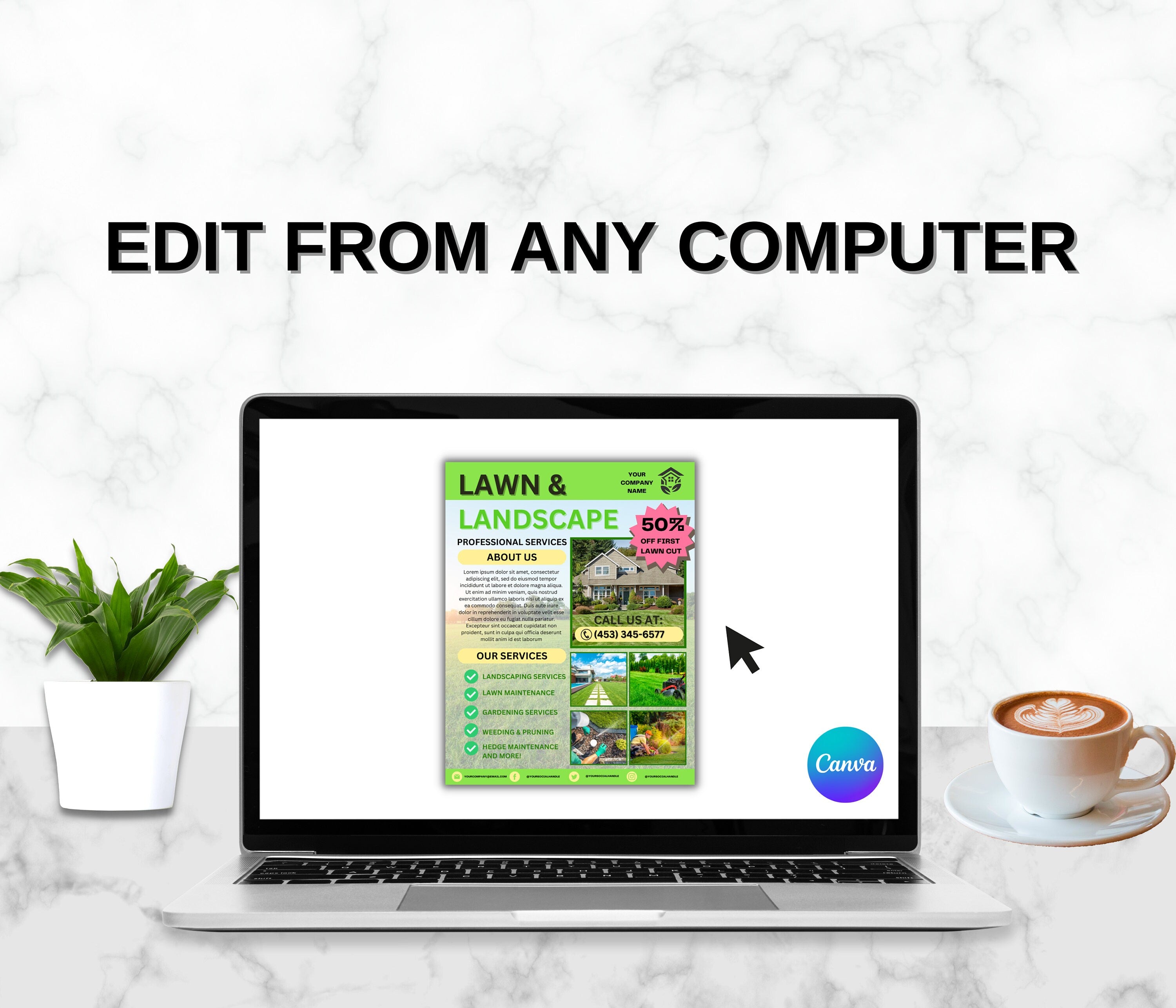 Lawn Care Flyer, Landscaping Services, DIY Template (Canva)