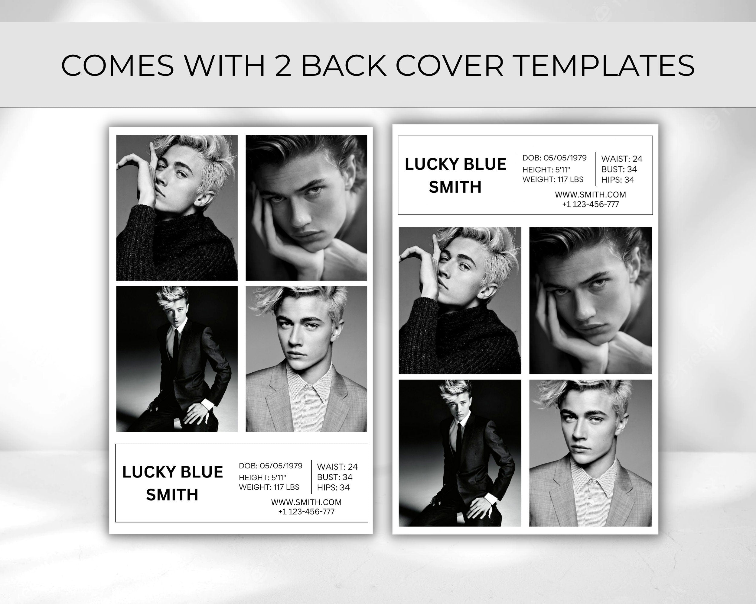 Male Model Comp Card Template, Editable Fashion Z Card (Canva)