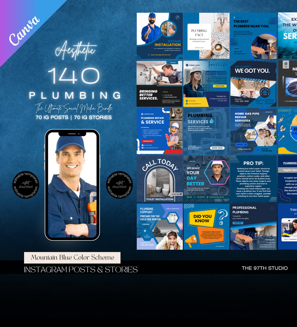 Plumbing Business Instagram Post Templates | Plumber Social Media| Plumbing Company | Social Media Marketing | Plumber Marketing | Plumbing