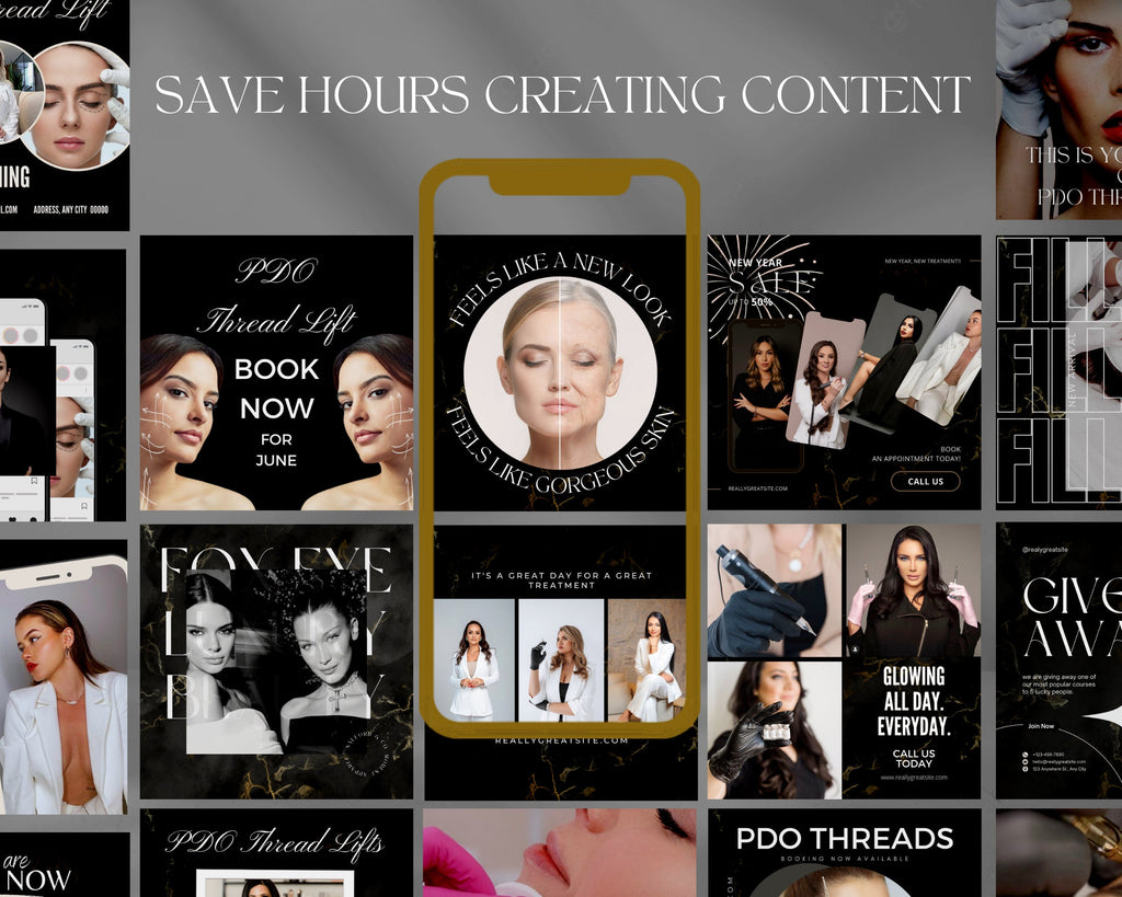 100 PDO Threads Instagram Templates | Nurse Injector Instagram | Facial Thread Lift Instagram | Medspa | Face Lift | Thread Lift | Luxury