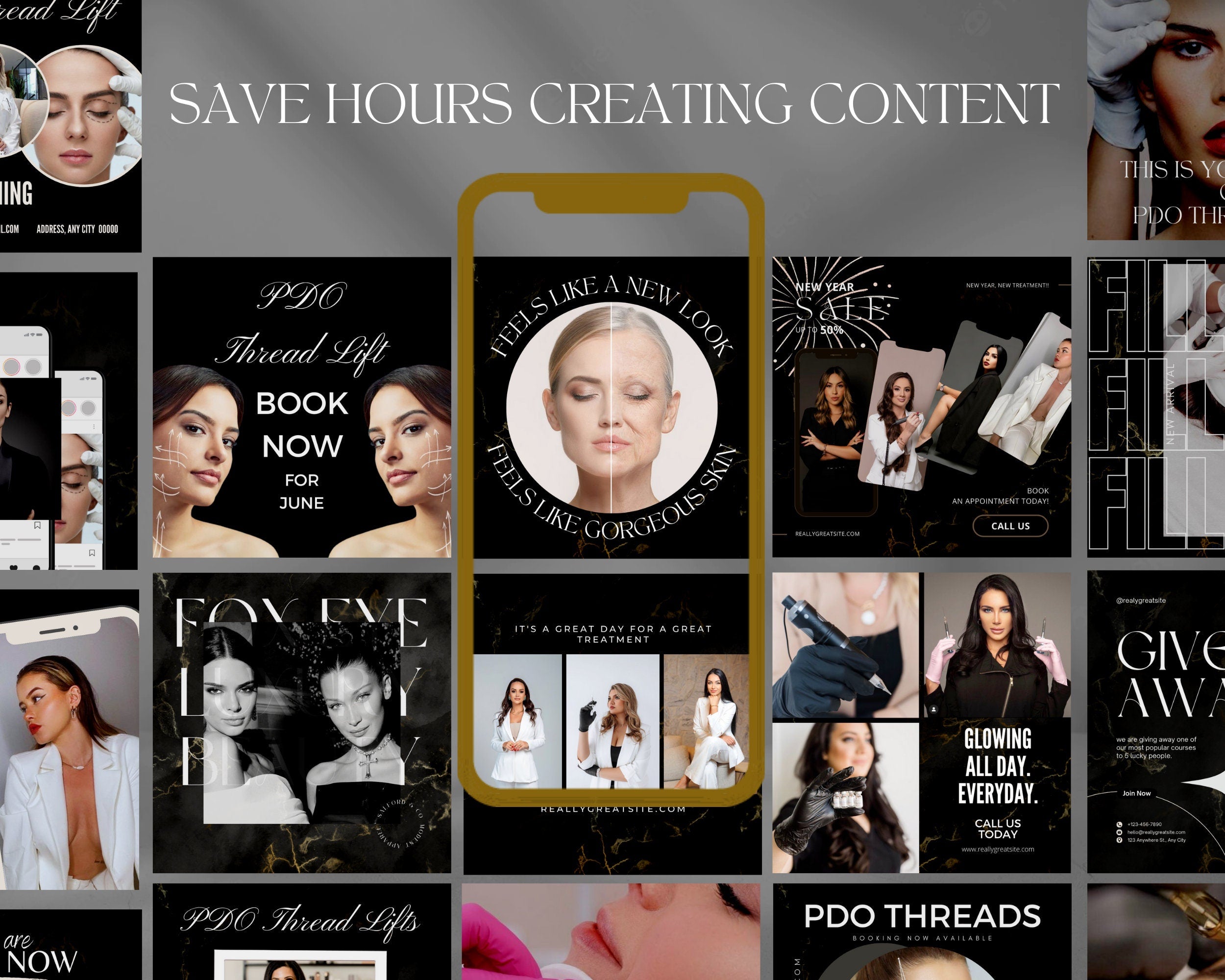 100 PDO Threads Instagram Templates | Nurse Injector Instagram | Facial Thread Lift Instagram | Medspa | Face Lift | Thread Lift | Luxury