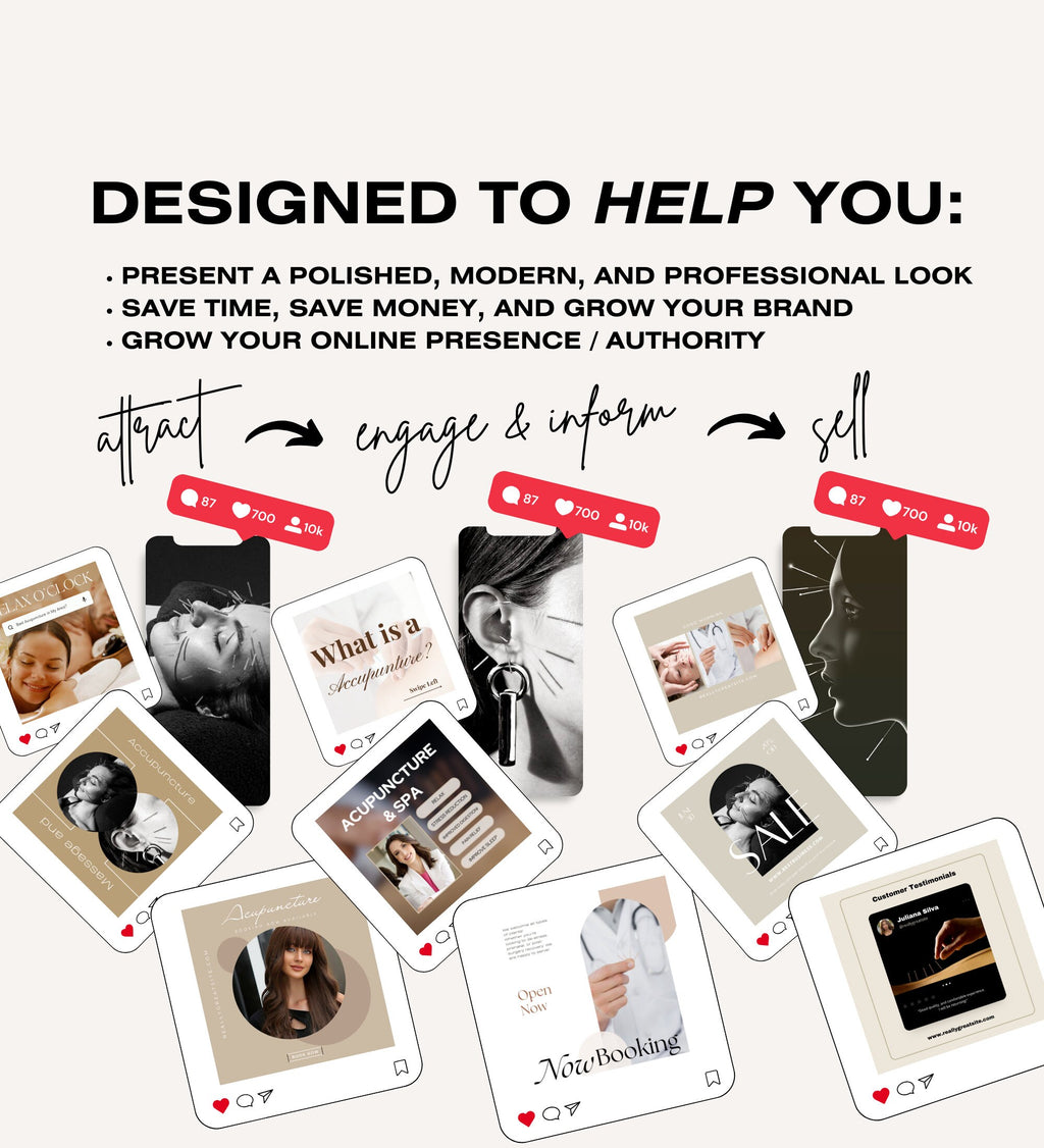 120 Acupuncture Instagram Post Templates | Canva Social Media (Digital Download)