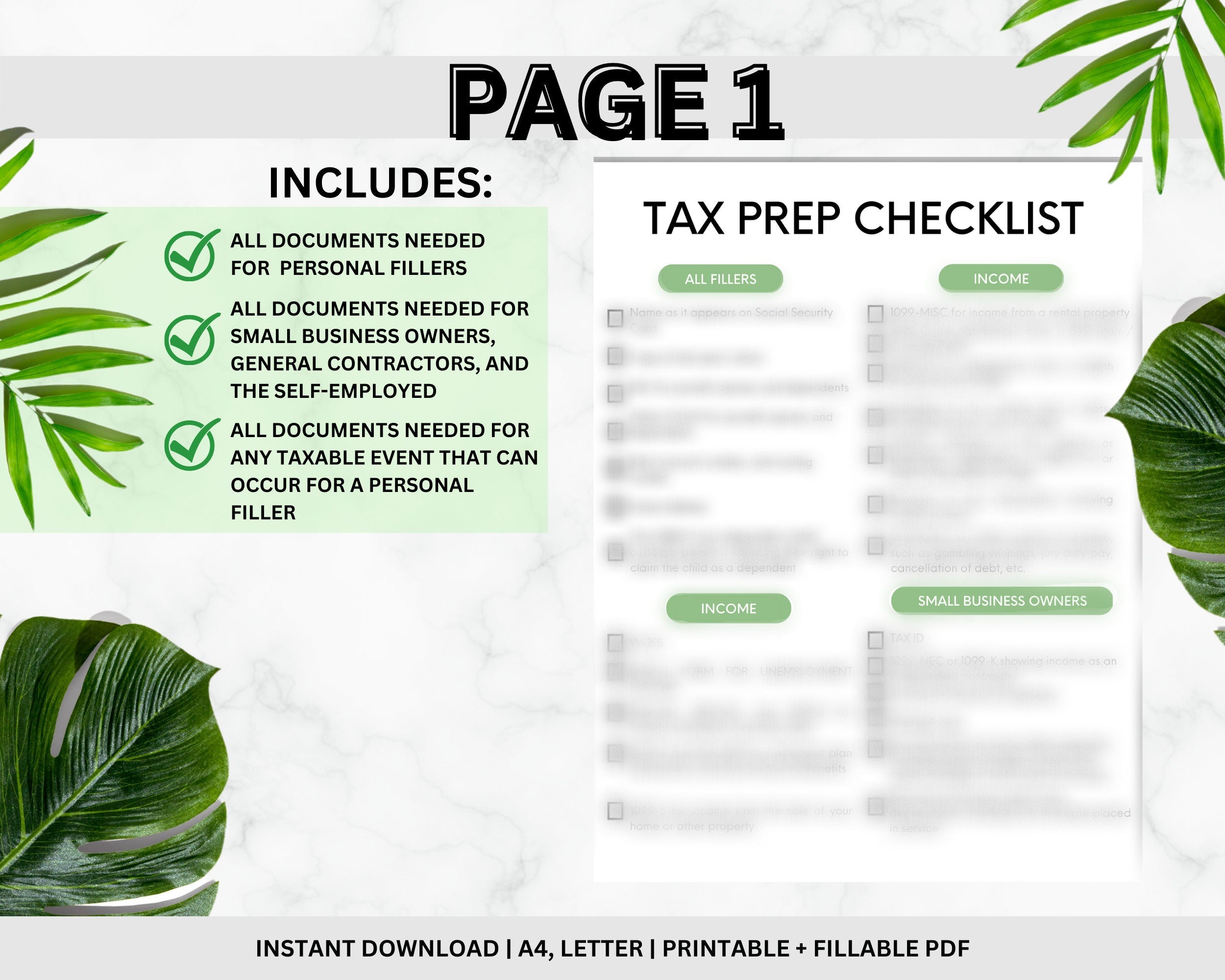 Tax Prep Checklist Tracker Printable, A4, Letter (Printable Fillable PDF)