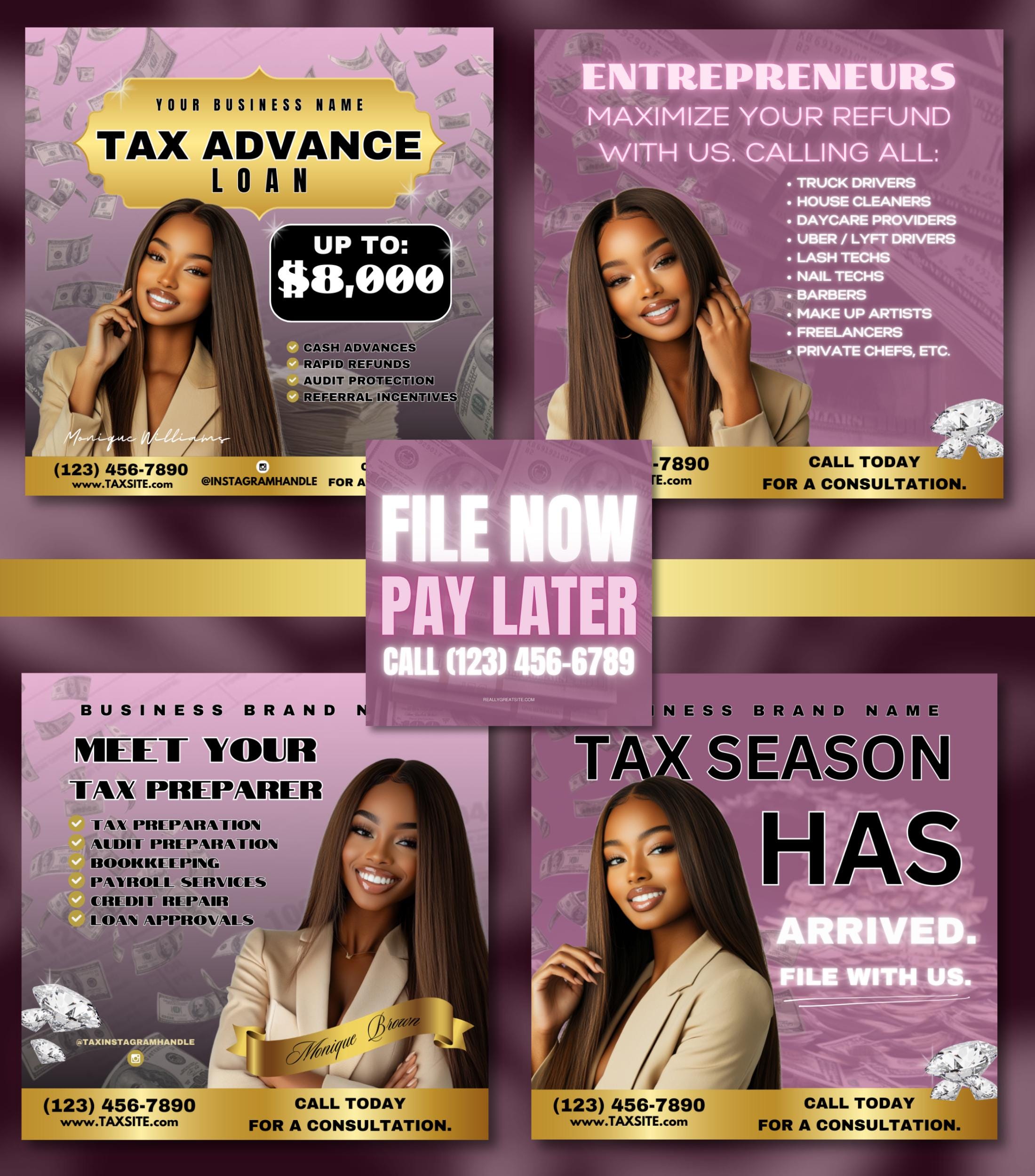5 TAX FLYERS | Tax Flyer | Tax Business IG Posts | Tax Season Accountant Social Media Marketing | Tax Prep Checklist | Tax Flyer Marketing