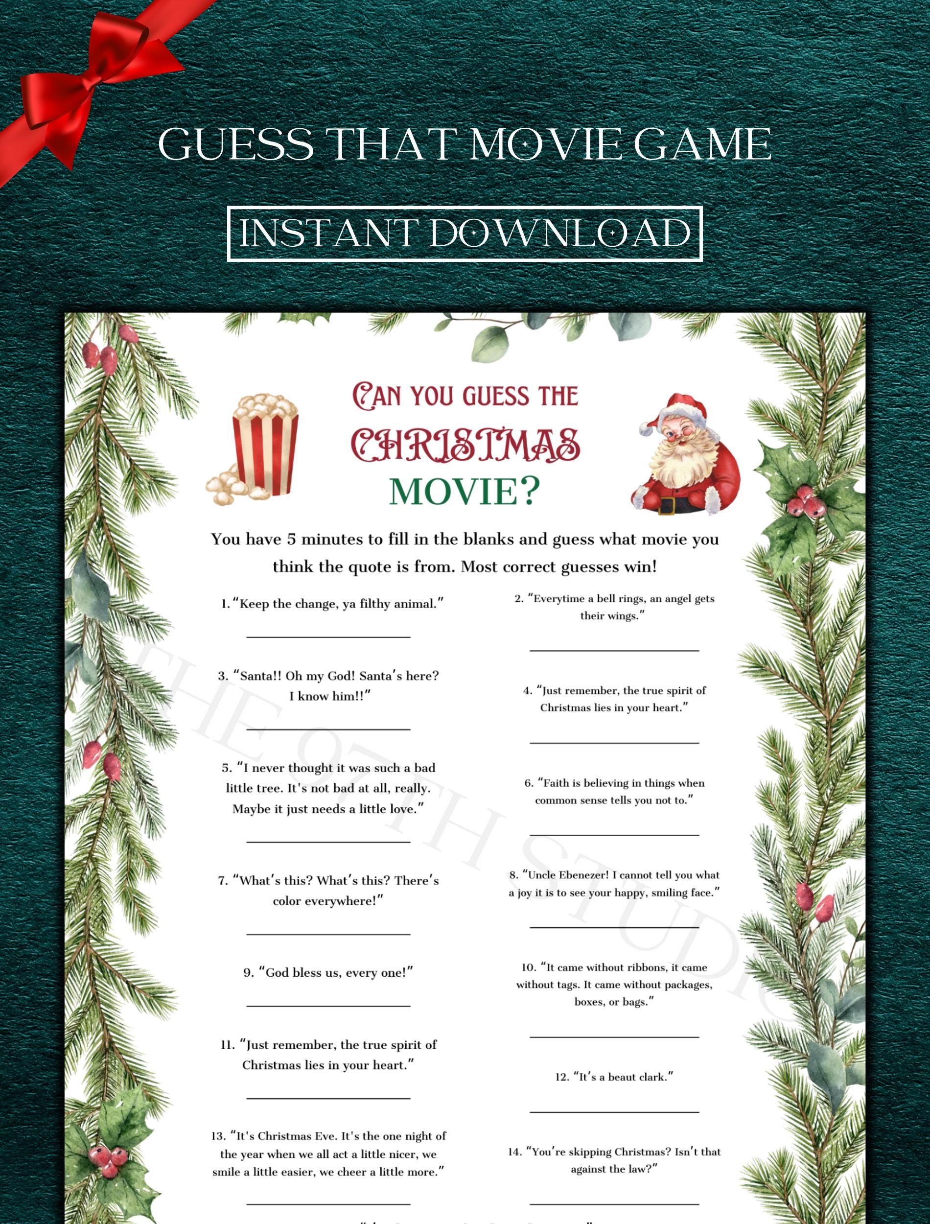 Guess That Movie Game | Office Christmas Party Game | Christmas Family Game | Printable Christmas Game | Xmas Party Game Printable | Movies