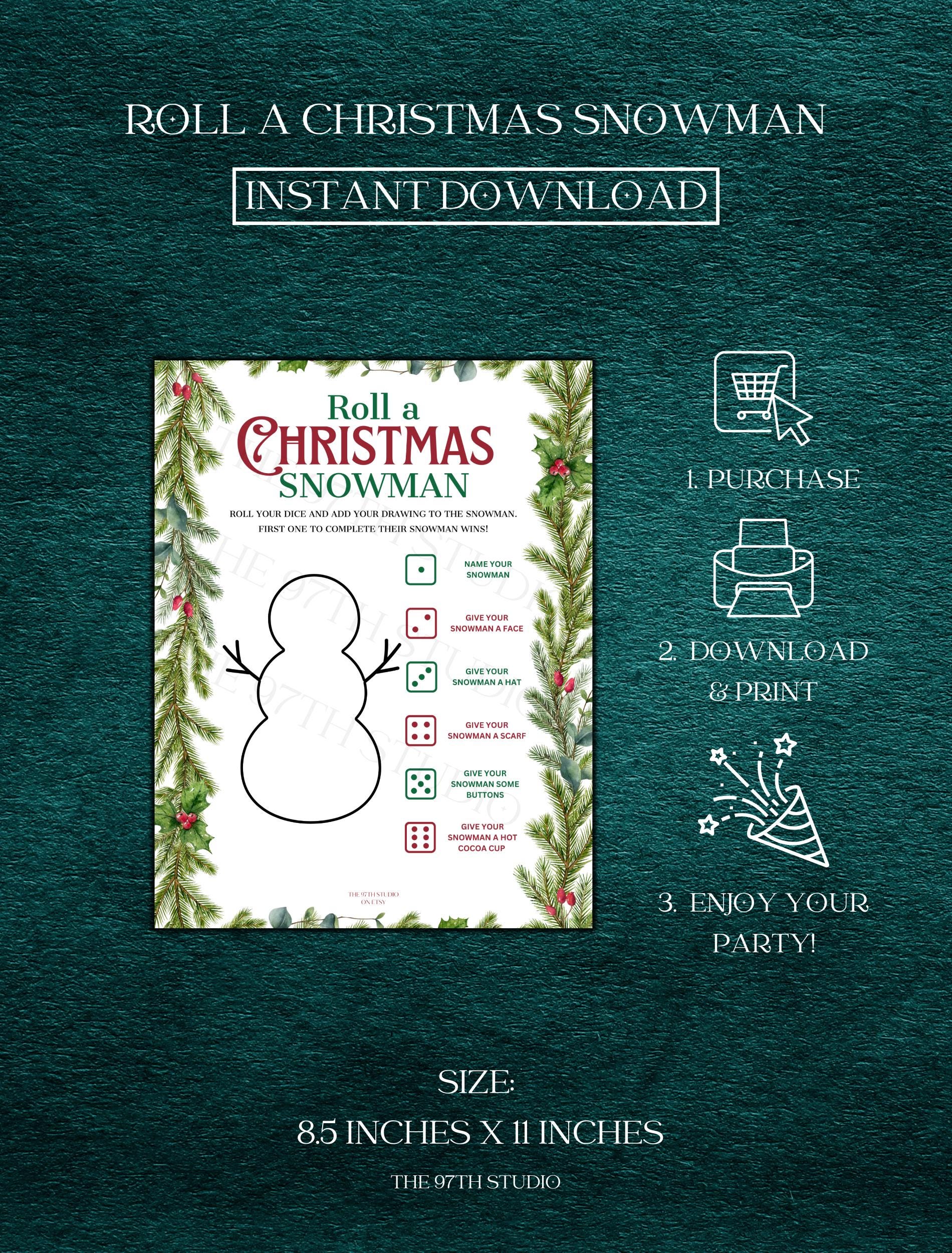 Roll a Christmas Snowman Game | Office Christmas Party Game | Christmas Family Game | Printable Christmas Game | Holiday Party Games | Santa