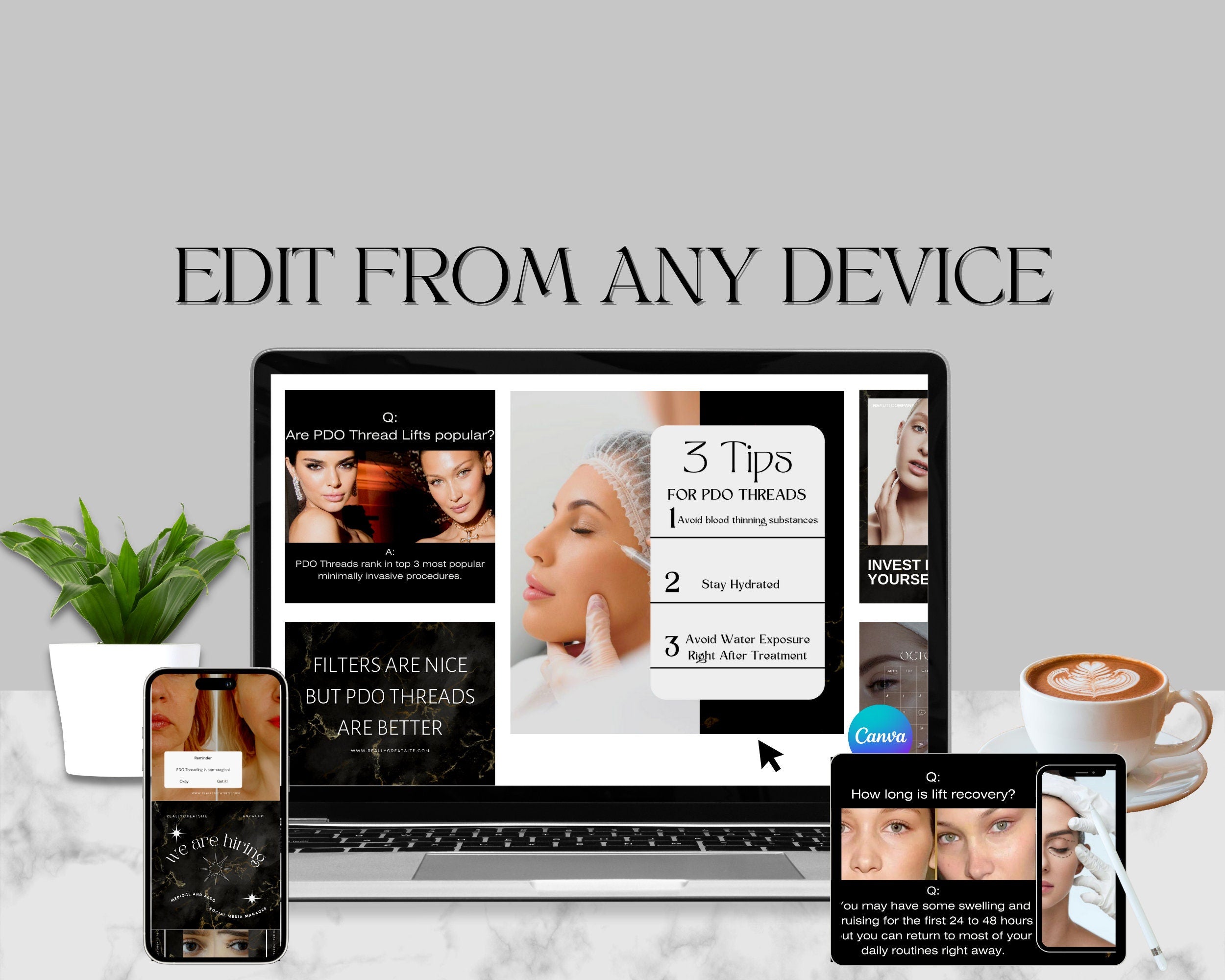 100 PDO Threads Instagram Templates | Nurse Injector Instagram | Facial Thread Lift Instagram | Medspa | Face Lift | Thread Lift | Luxury