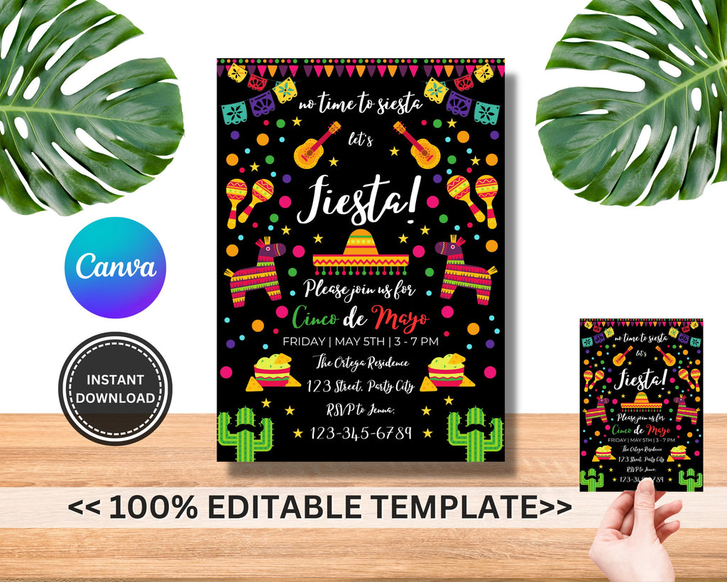 Editable Cinco De Mayo Party Invitation, Digital or Printable Cinco De Mayo Invitation, Mexican Fiesta invitation, Instant Download