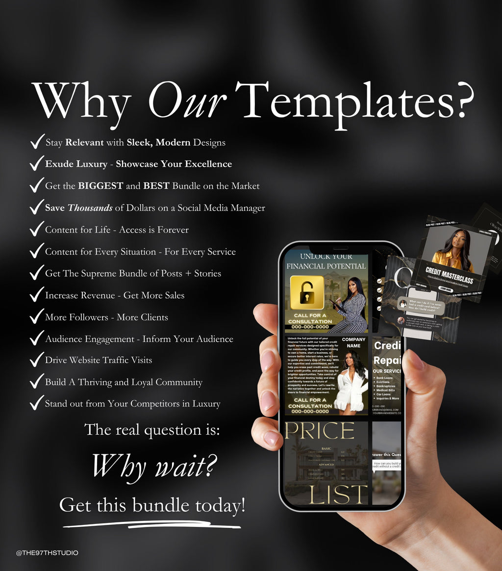 Gold Credit Repair Instagram Templates | Credit Repair Posts | Credit Repair Flyer | Credit Repair Business IG Posts Social Media Marketing