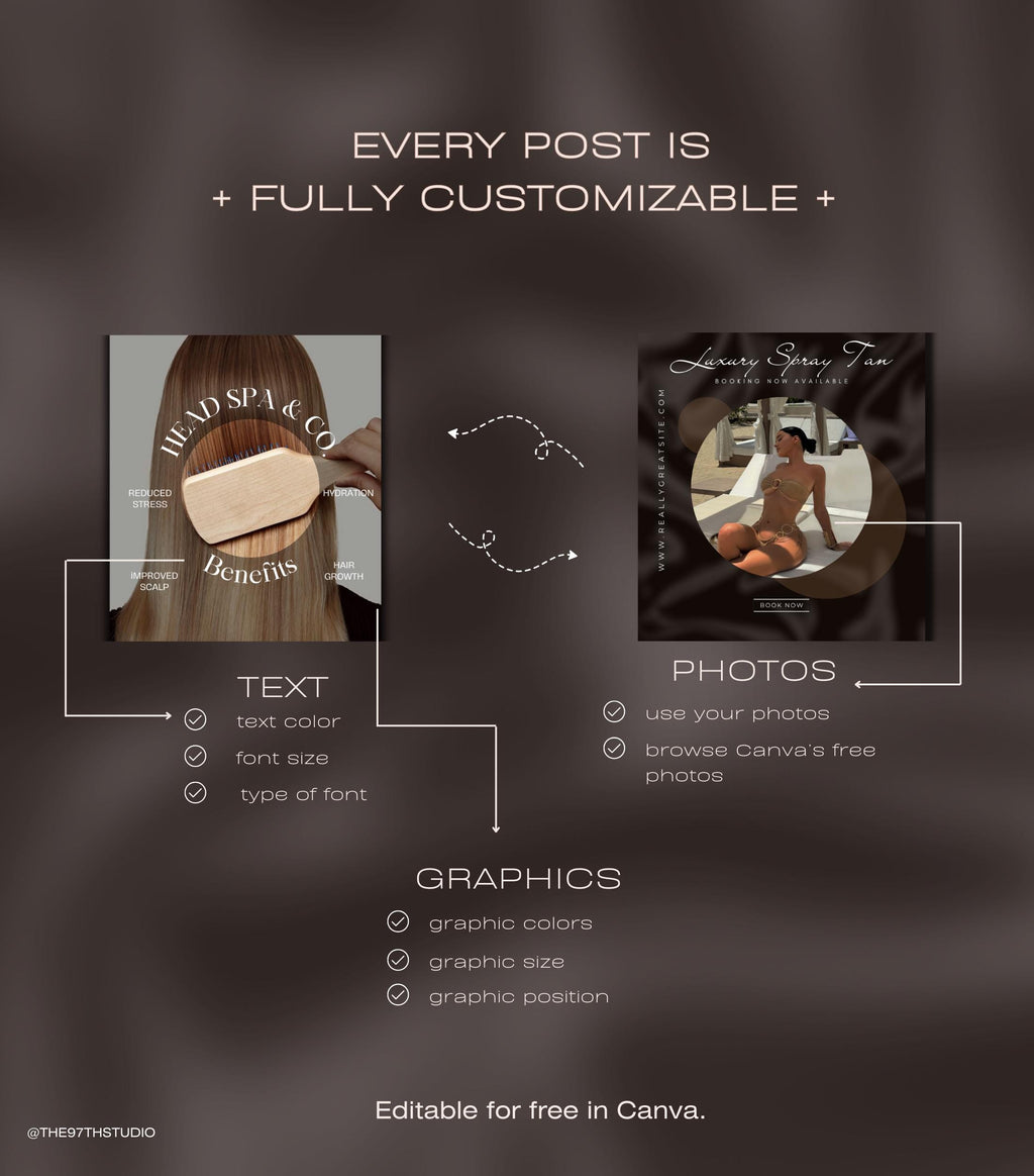 50 Spray Tanning Instagram Templates | Spray Tan Instagram Posts | Spray Tan Social Media | Beauty Business Instagram | Spray Tan Marketing
