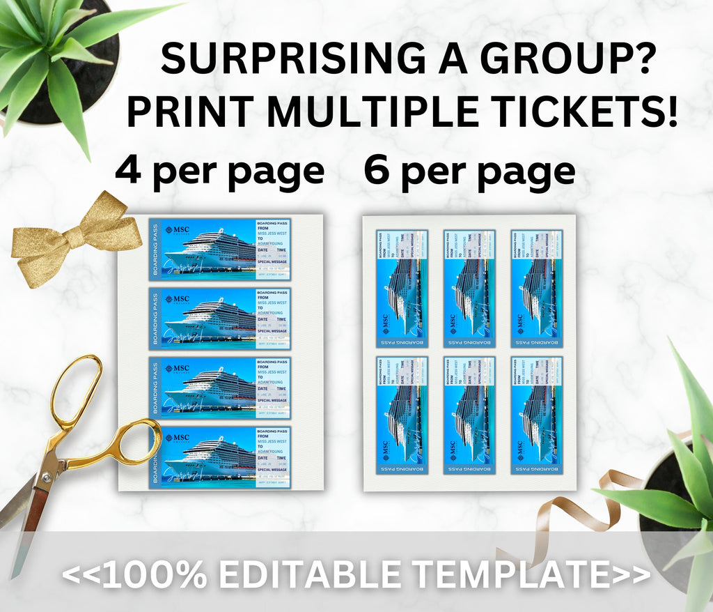 Editable Cruise Boarding Pass Template, Surprise Vacation Ticket (Digital Download)