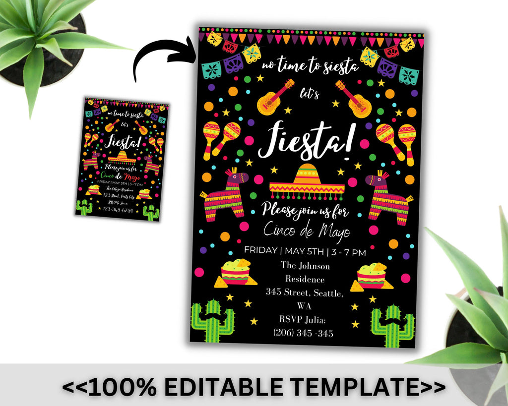 Editable Cinco De Mayo Party Invitation, Digital or Printable Cinco De Mayo Invitation, Mexican Fiesta invitation, Instant Download