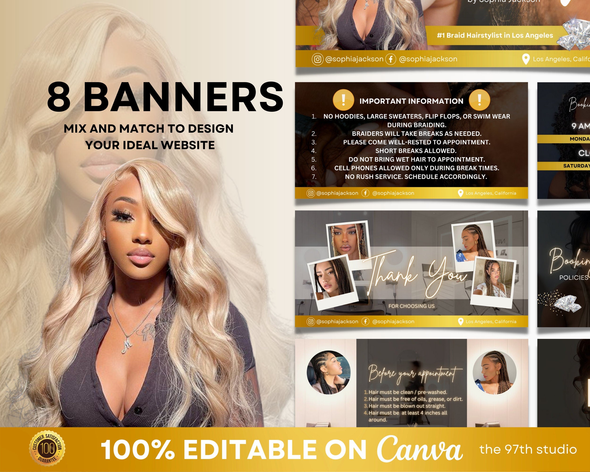 Acuity Scheduling Template BRAIDER, Hair Acuity Website Template, Acuity Website Banner, Editable Acuity Booking Template,Web Banner, Luxury