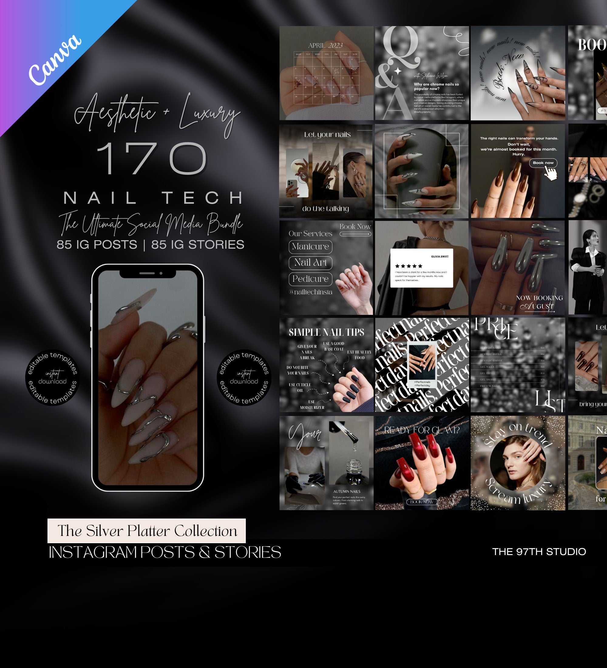 Nail Tech Instagram Templates | Nail Tech Instagram Posts | Nail Tech Instagram | Nail Tech Social Media Instagram Posts | Manicurist Posts
